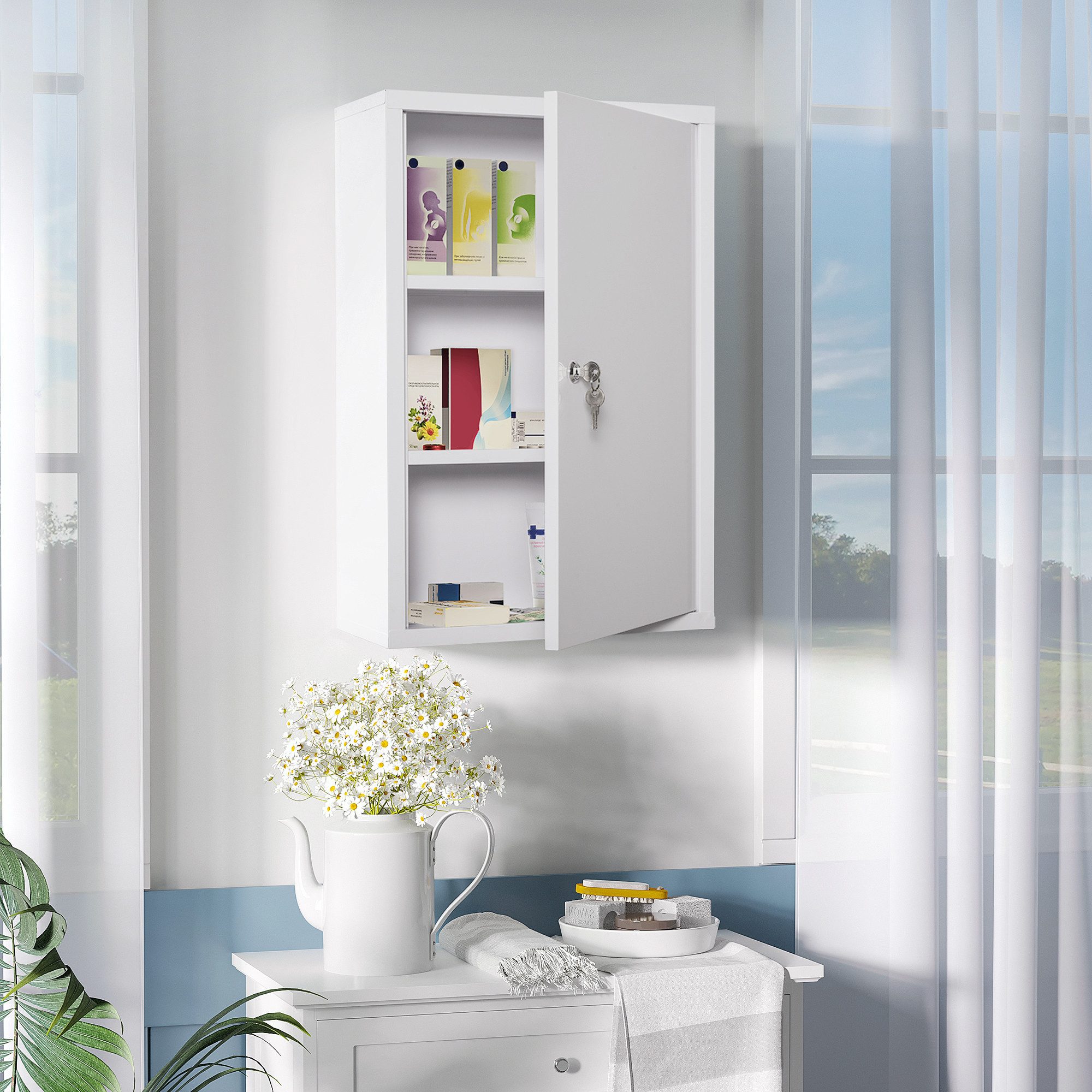 MC Star Medizinschrank Erste-Hilfe-Schrank 3 Fächer abschließbar Stahl Weiß 40x18x60cm