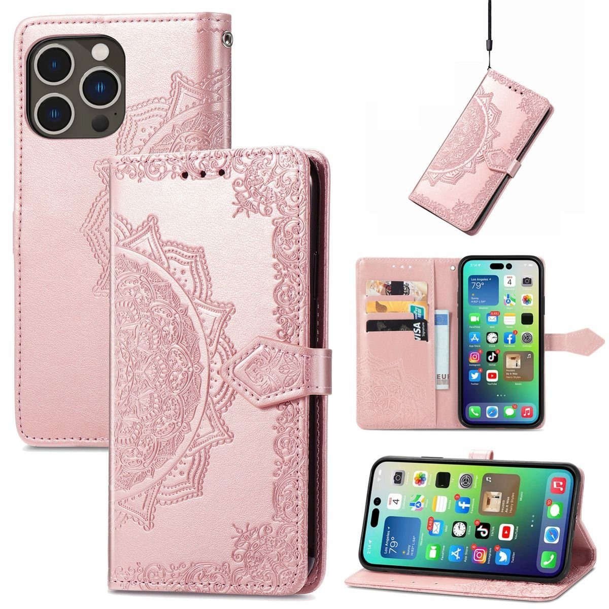 König Design Handyhülle Apple iPhone 15 Pro Max, Schutzhülle Schutztasche Case Cover Etuis Wallet Klapptasche Bookstyle