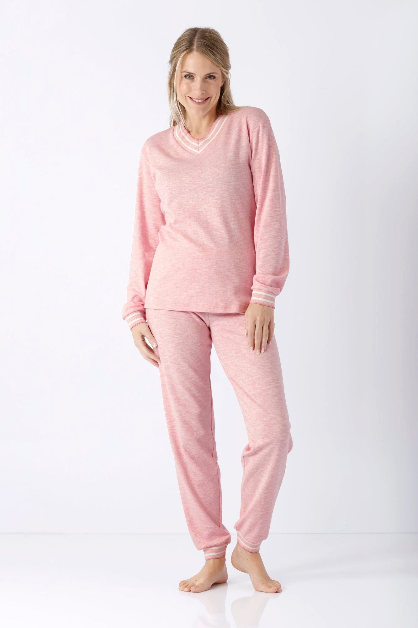 Hajo Schlafanzug Damen Schlafanzug mit Bündchen Premium Cotton
