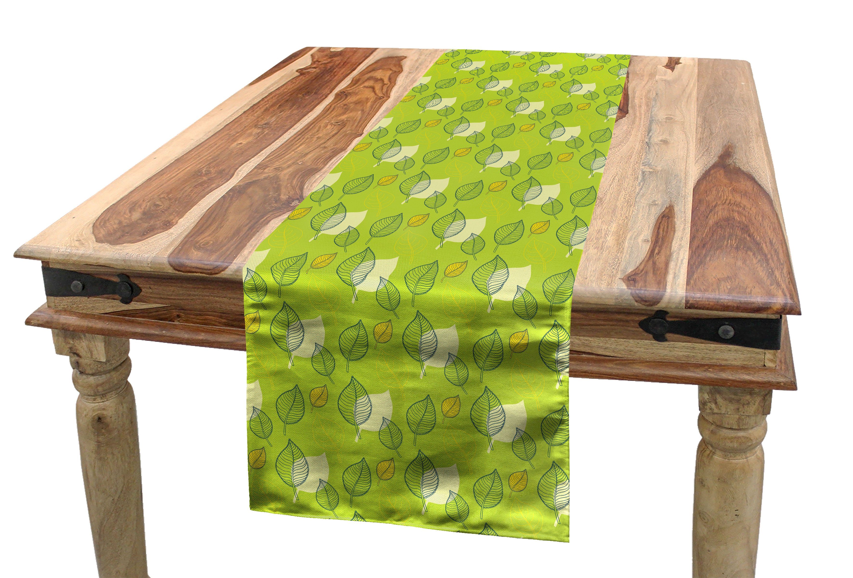 Dekorativer Rechteckiger Tischläufer, Esszimmer Abakuhaus Küche Zusammenfassung Tischläufer Grün Falling Leaf