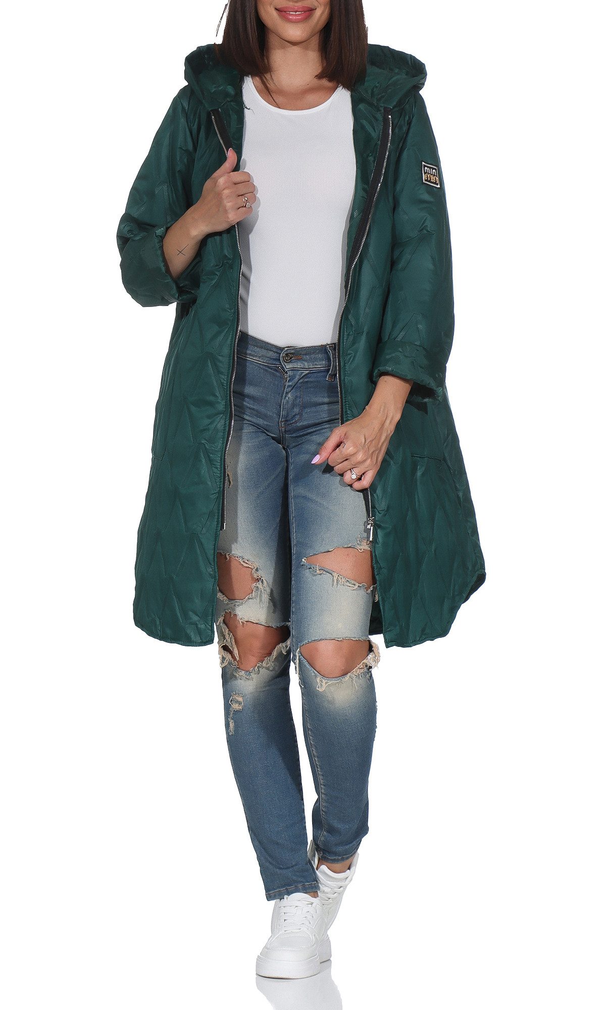 simaranda Langjacke Steppjacke lang stylischer Trenchcoat 5343 mit Kapuze günstig online kaufen