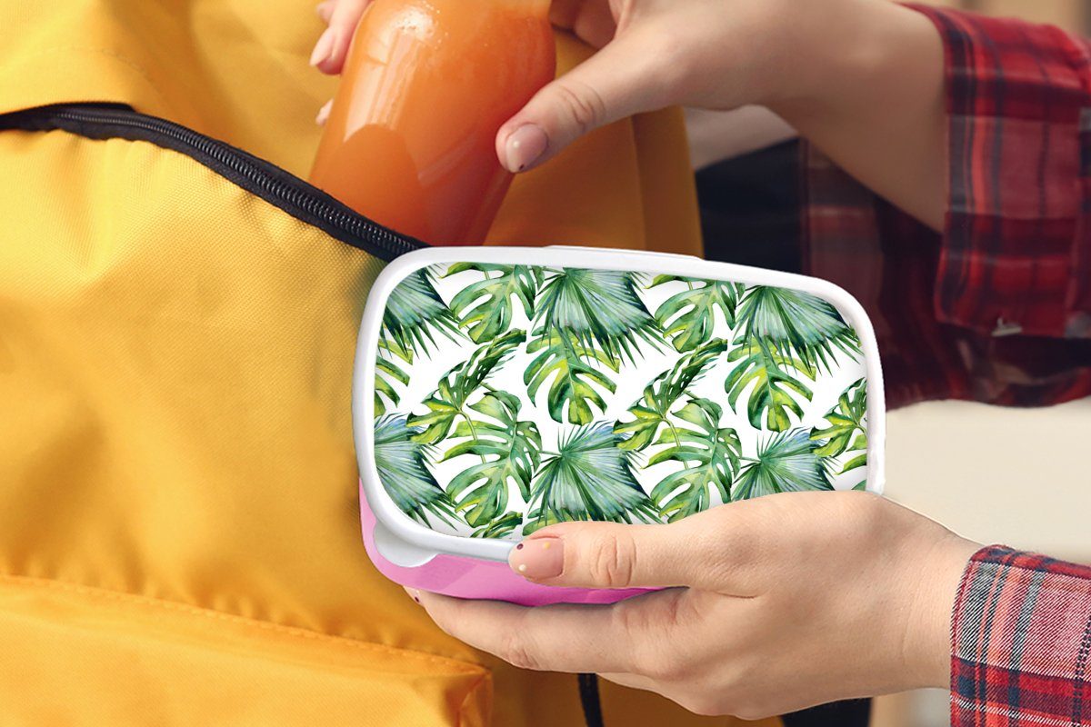 MuchoWow (2-tlg), Erwachsene, Kinder, Mädchen, Kunststoff rosa - Bohème Blumen Brotdose Tropisch, - - Kunststoff, für Snackbox, Brotbox Blätter Lunchbox