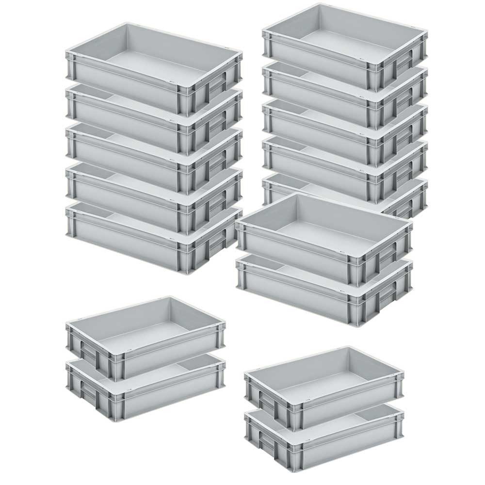 BRB-Lagertechnik Stapelbox 16x Eurobehälter LxBxH 600x400x120 mm, Inhalt 24 Liter, Ideale Lager- und Transportbehälter für Industrie und Handwerk