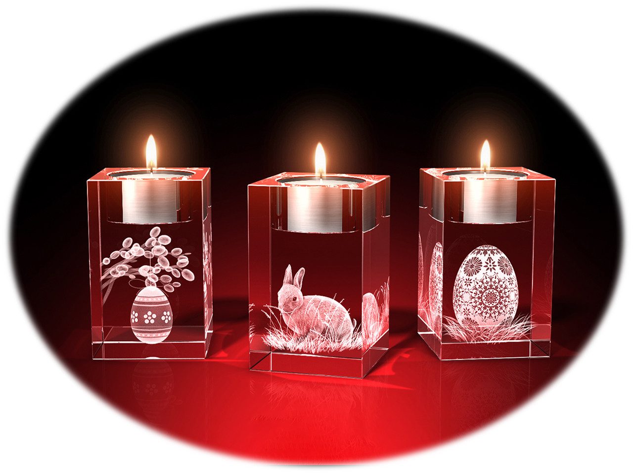GLASFOTO.COM Teelichthalter Oster-Teelichthalter, Ostern, Kristallglas, 3er-Set