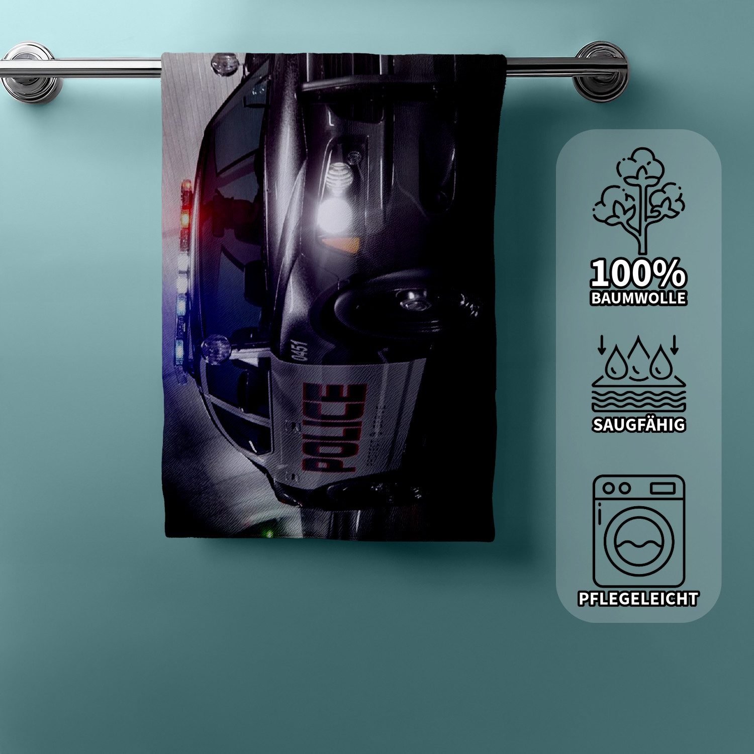 Aptex Handtücher Duschtuch Badetuch Handtuch Strandtuch Polizeiauto 70 x 140 cm, (1 Duschtuch, 1-St), Langlebig