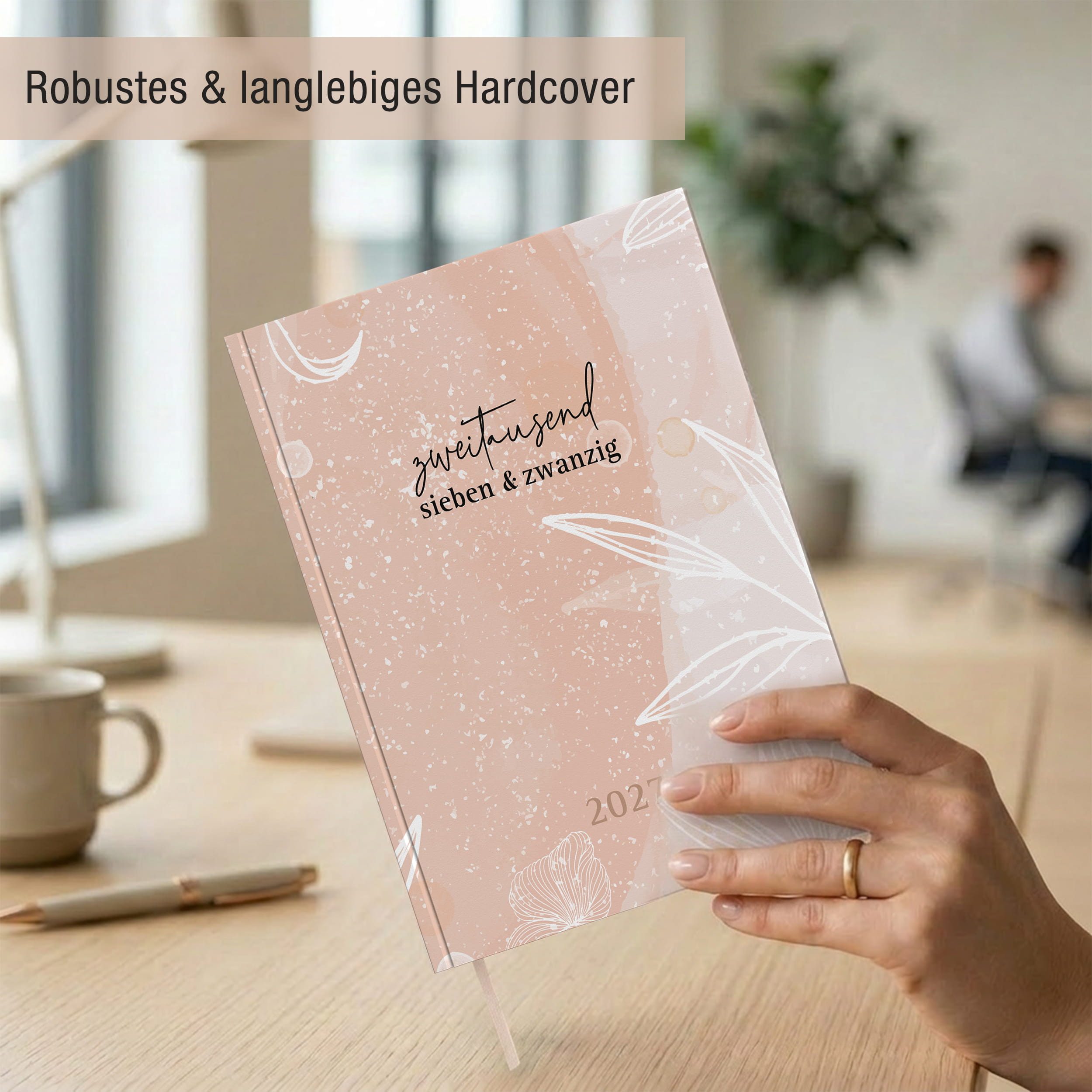 TOBJA Buchkalender Buchkalender 2027 Wochenplaner rosa Aquarell OptiPlaner Rosé FSC, Aquarell-Design altrosa, 30-Min-Taktung, 18,5x26 cm, FSC, 4-sprachig – Bild 5 von 5