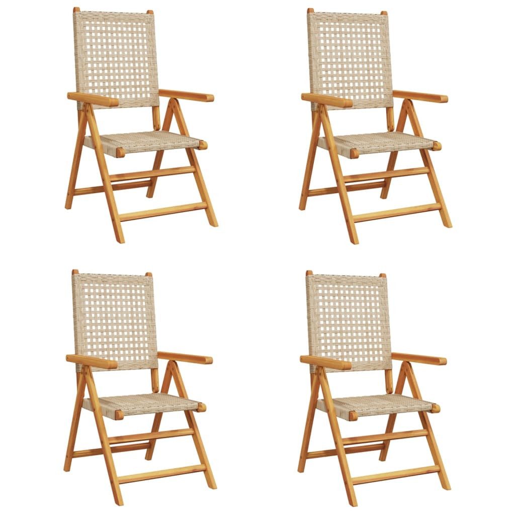 vidaXL Gartenstuhl Gartenstuhl Verstellbar 4 Stk. Beige Poly-Rattan Massivholz (4 St)