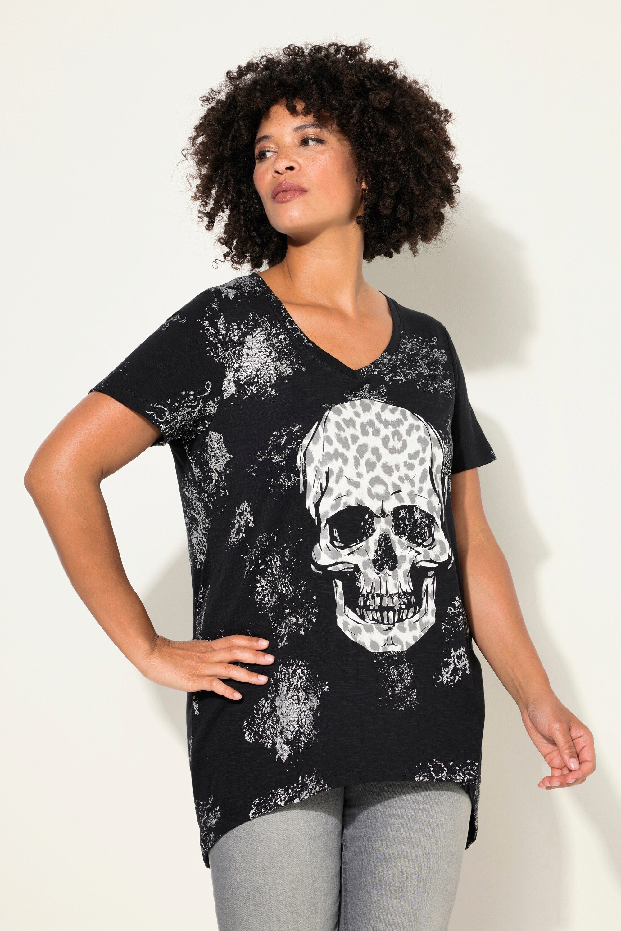 Angel of Style T-Shirt T-Shirt Leo-Totenkopf V-Ausschnitt Halbarm günstig online kaufen