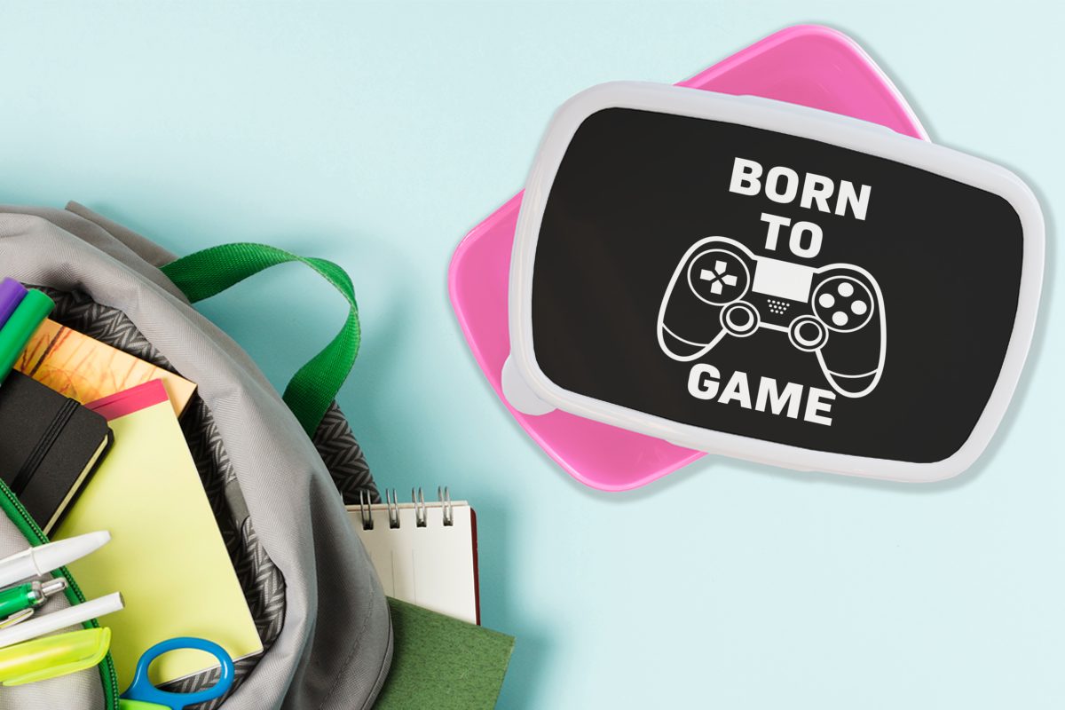 Mädchen, Snackbox, - Erwachsene, Kunststoff (2-tlg), - Lunchbox Schwarz Kunststoff, MuchoWow Spielen - Gaming Kinder, geboren Brotbox Zitate - Zum Controller für Brotdose rosa - Weiß,