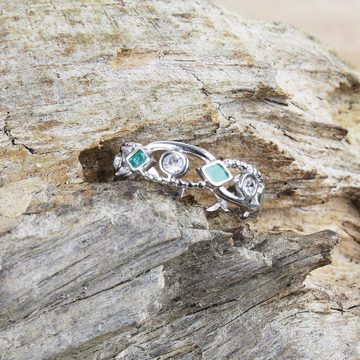 KARMA Fingerring Damenring silber Edelstahl mit grünen Steinen Kristalle, Ring Damen Silberring Fingerring