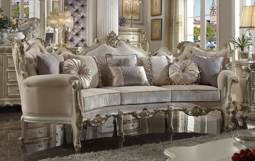 JVmoebel Sofa Barock Couch im Rokoko Stil aus Holz mit beigem Textilbezug, Made in Europa