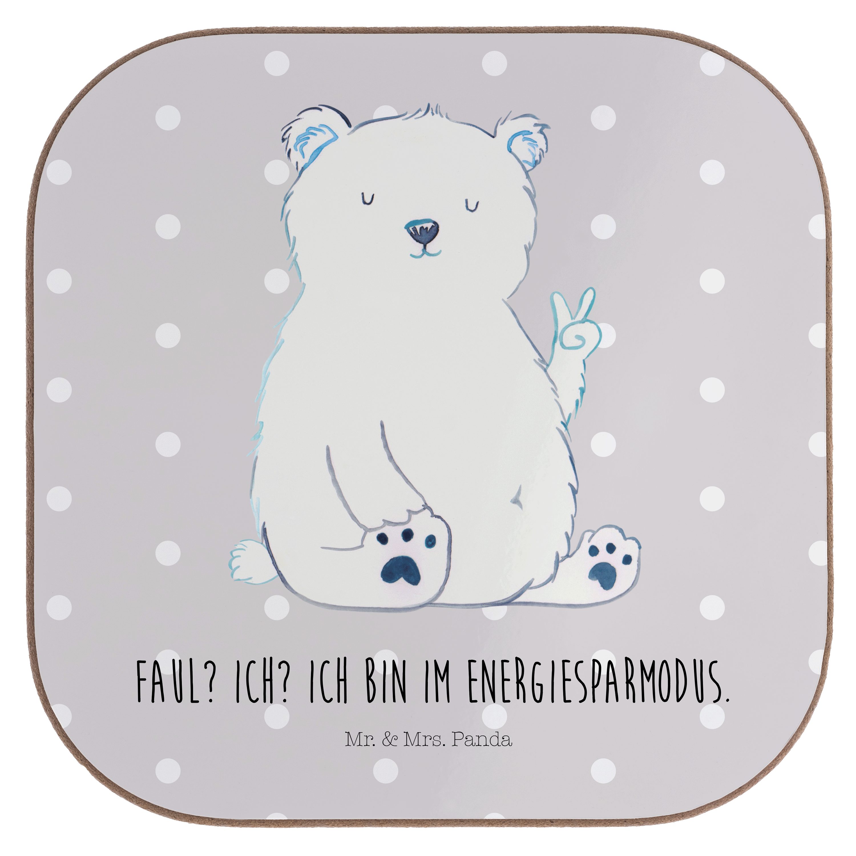 Mr. & Mrs. Panda Getränkeuntersetzer Eisbär Faul - Grau Pastell - Geschenk, Bierdeckel, Untersetzer Gläser, 1-tlg.