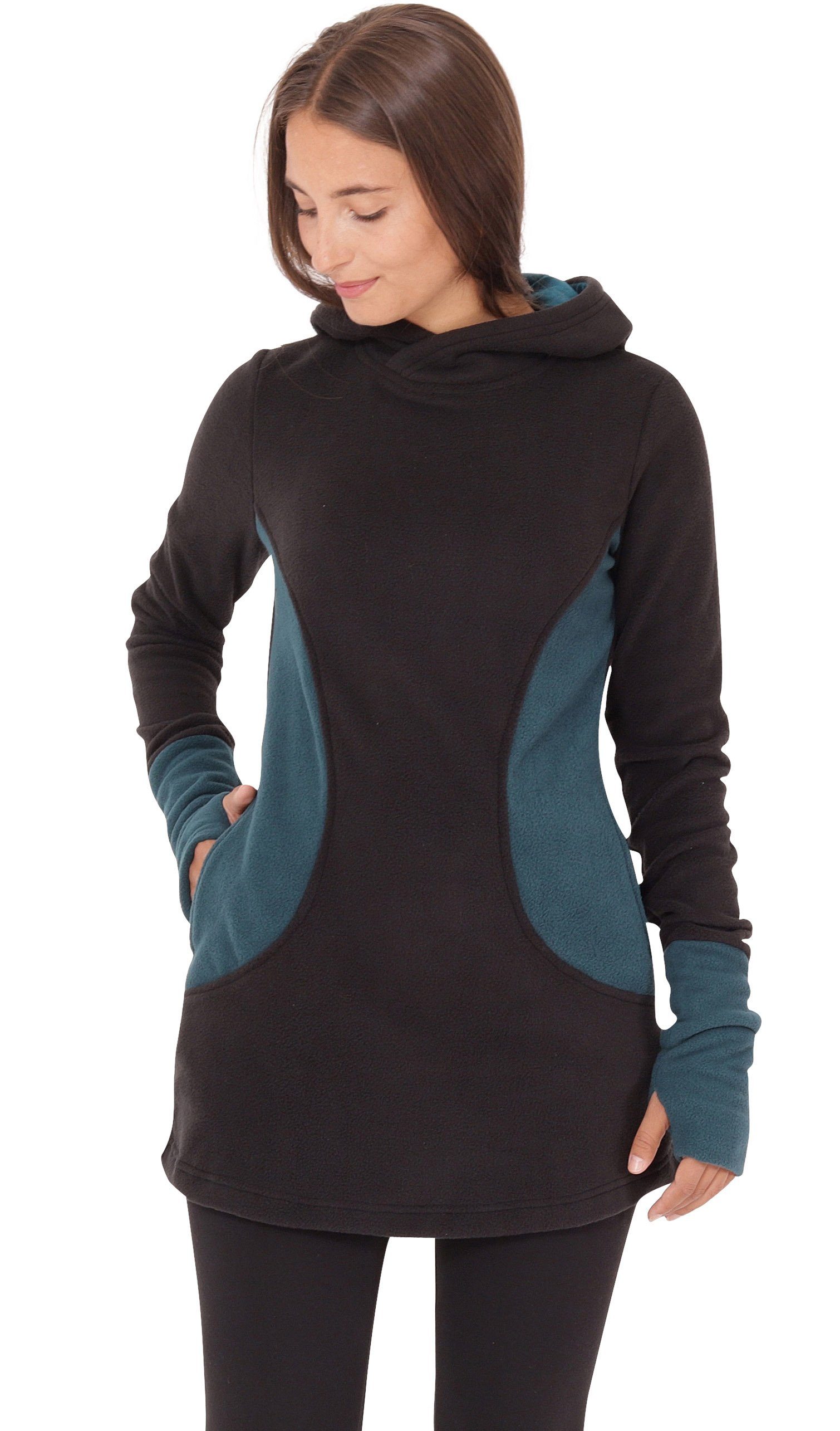 PUREWONDER Kapuzenpullover Fleece Kleid und Pullover dr12 mit Kapuze und Taschen Blau