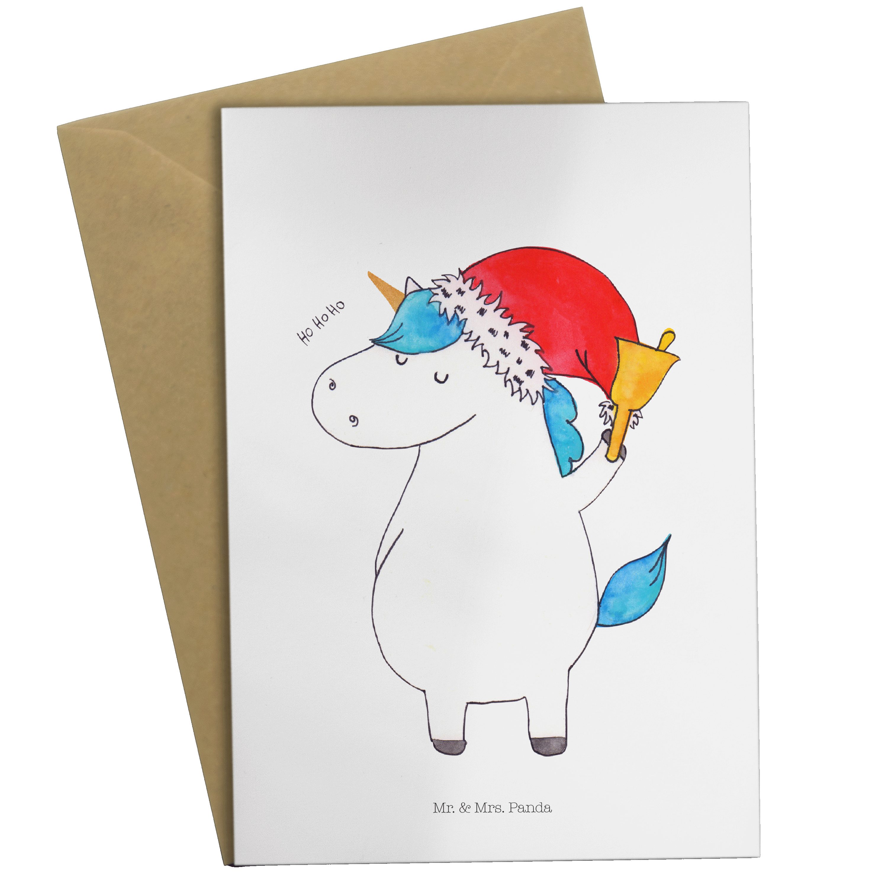 Mr. & Mrs. Panda Grußkarte Einhorn Weihnachtsmann - Weiß - Geschenk, Klappkarte, Hochzeitskarte