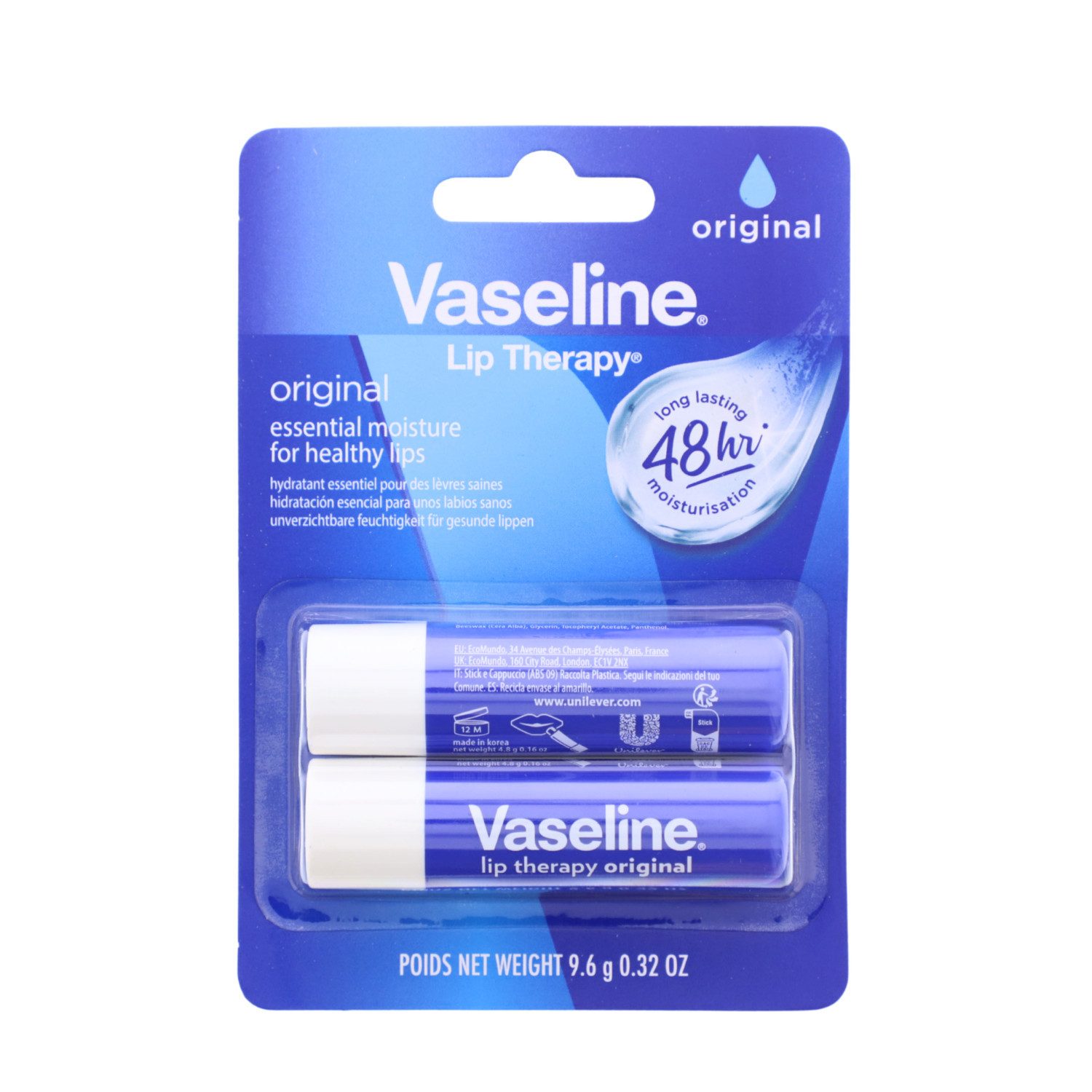 Vaseline Lippenpflegestift Vaseline Lip Care Duopack Original 9,6g Lippenpflege 48h Feuchtigkeit