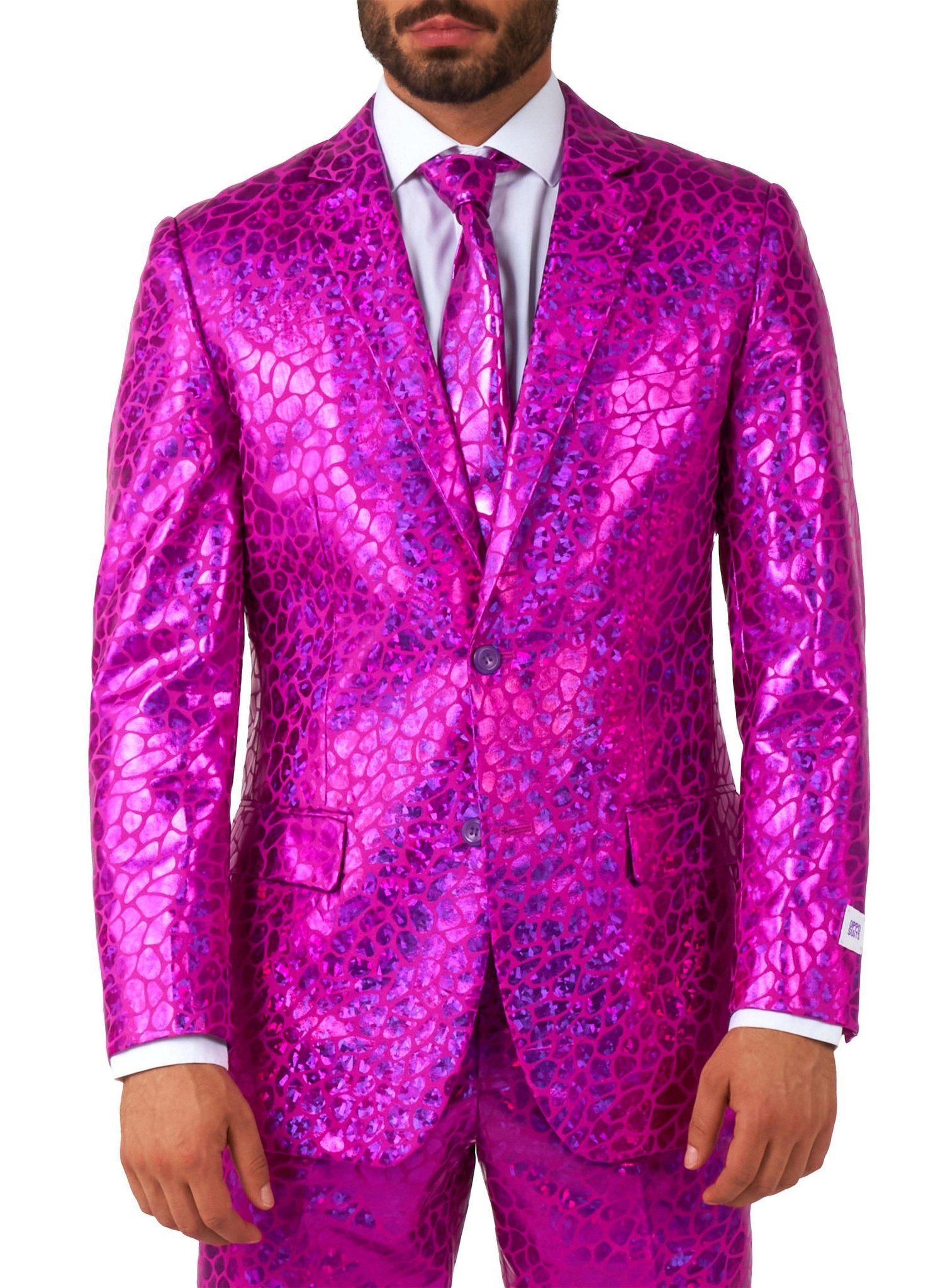 Opposuits Partyanzug Peppy Pink Anzug, Ein ganz seltenes Exemplar: die pink-metallische Disco-Echse!