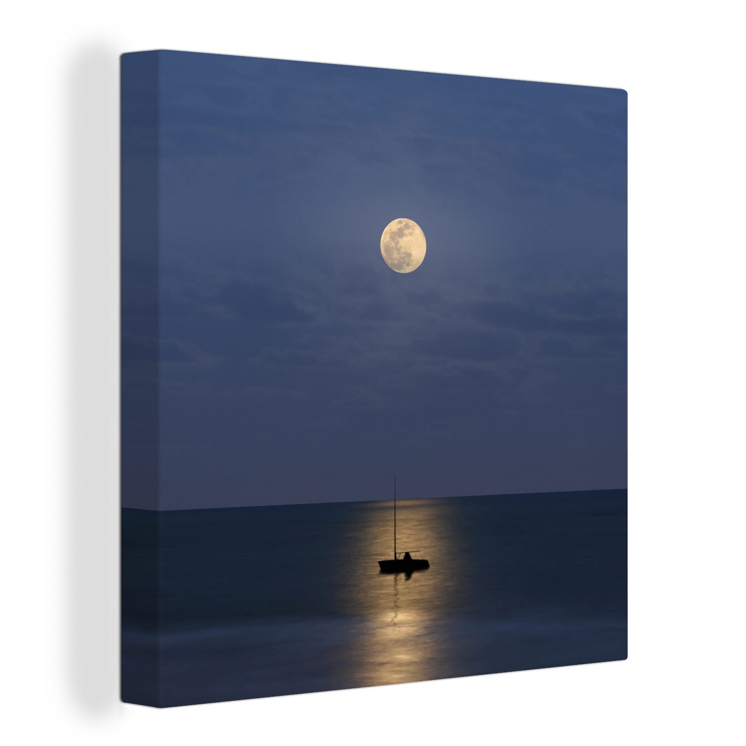 OneMillionCanvasses® Leinwandbild Boot - Spiegelung - Mond, (1 St), Leinwand Bilder für Wohnzimmer Schlafzimmer