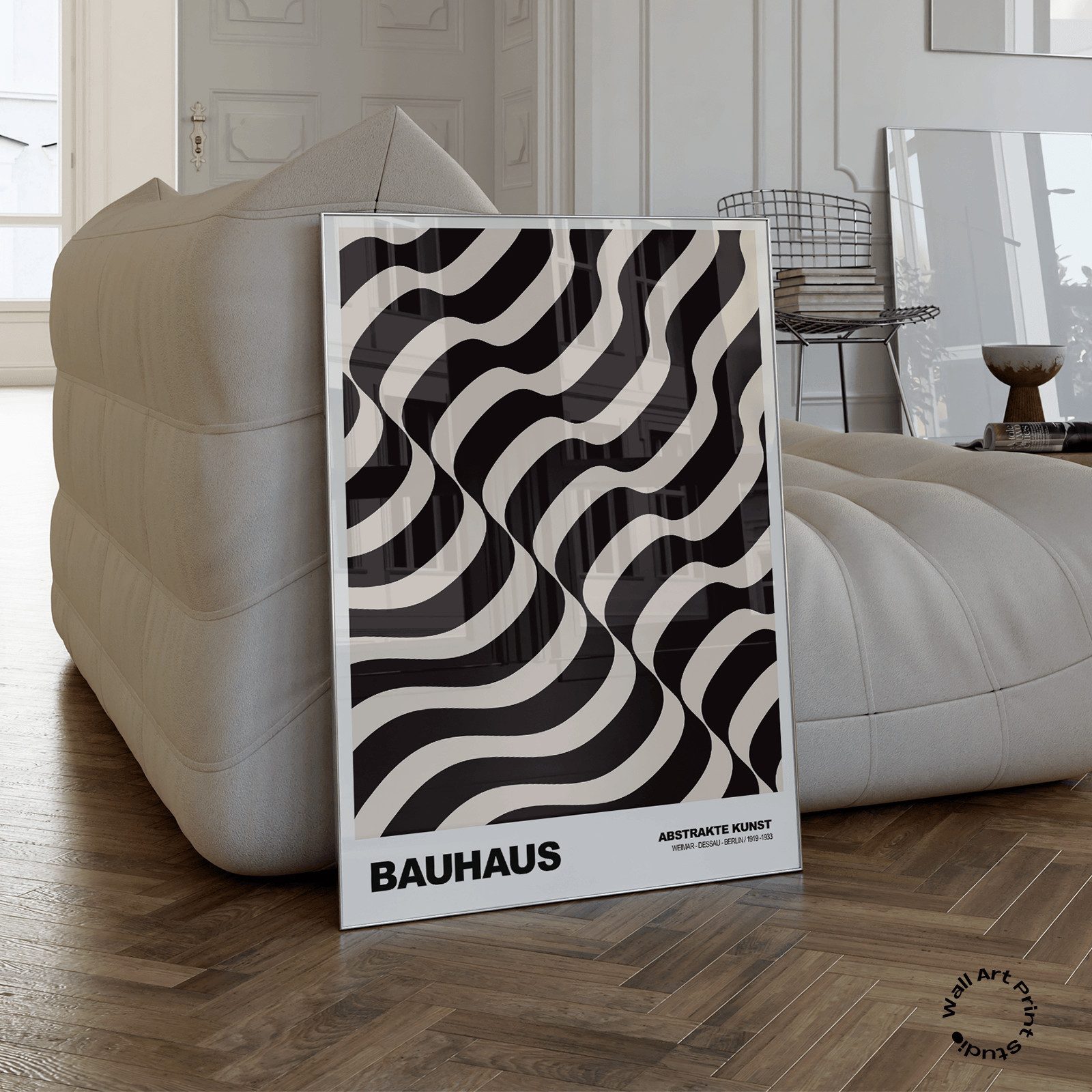 JUSTGOODMOOD Poster Bauhaus Abstrakte Kunst Wellenmuster in Beige und Schwarz Geometrische, (1 St) – Bild 5 von 5