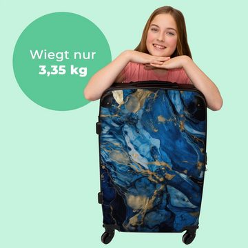 NoBoringSuitcases.com© Koffer Marmor - Blau - Gold - Luxus - Marmoroptik 67x43x25cm, 4 Rollen, Mittelgroßer Koffer für Erwachsene, Reisekoffer