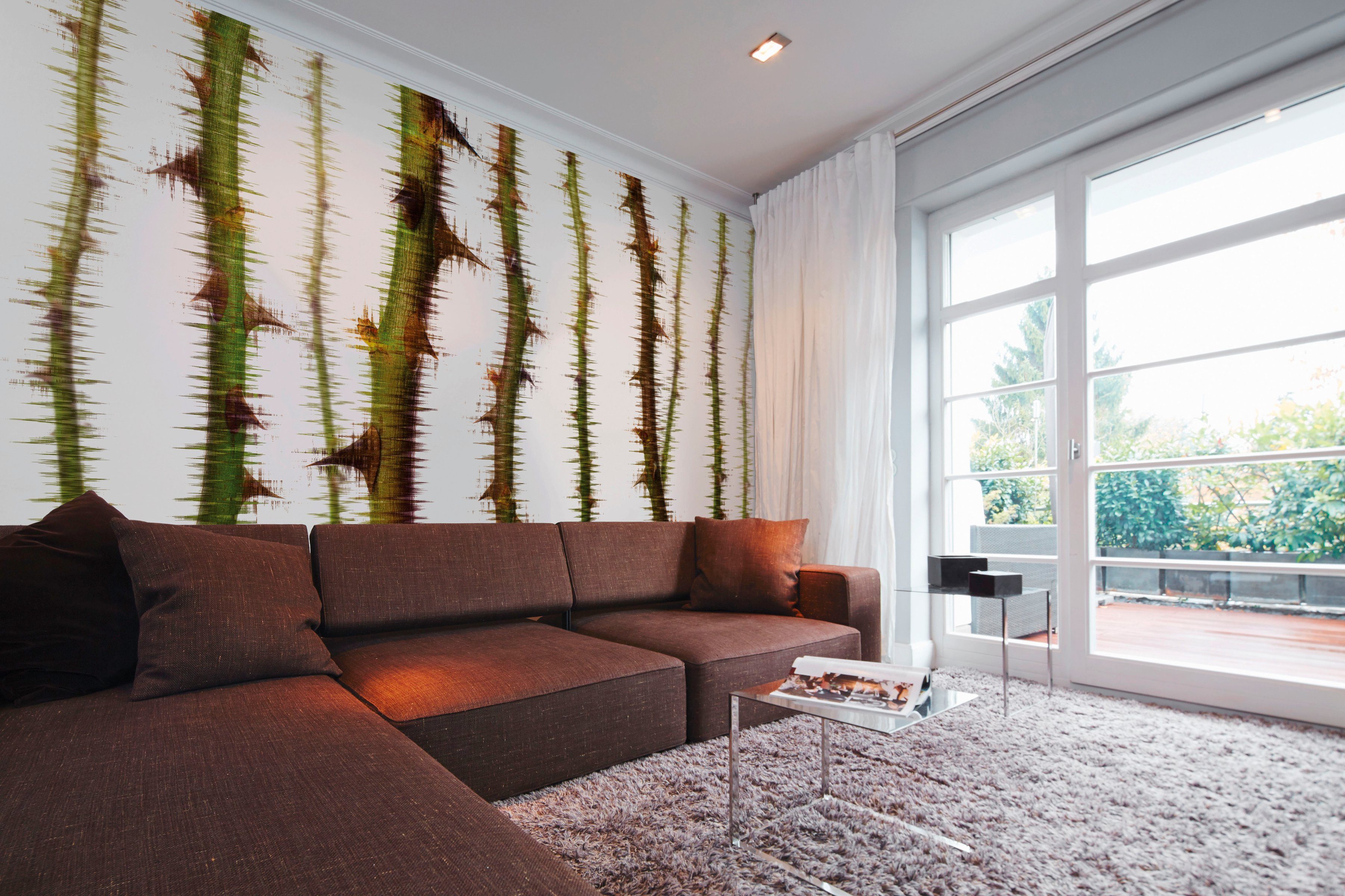 Architects Schräge, Atelier dunkelgrün/weiß/dunkelbraun St), (4 2, 47 glatt, Paper Fototapete Thorns floral, Vlies, Decke Wand, Blurred