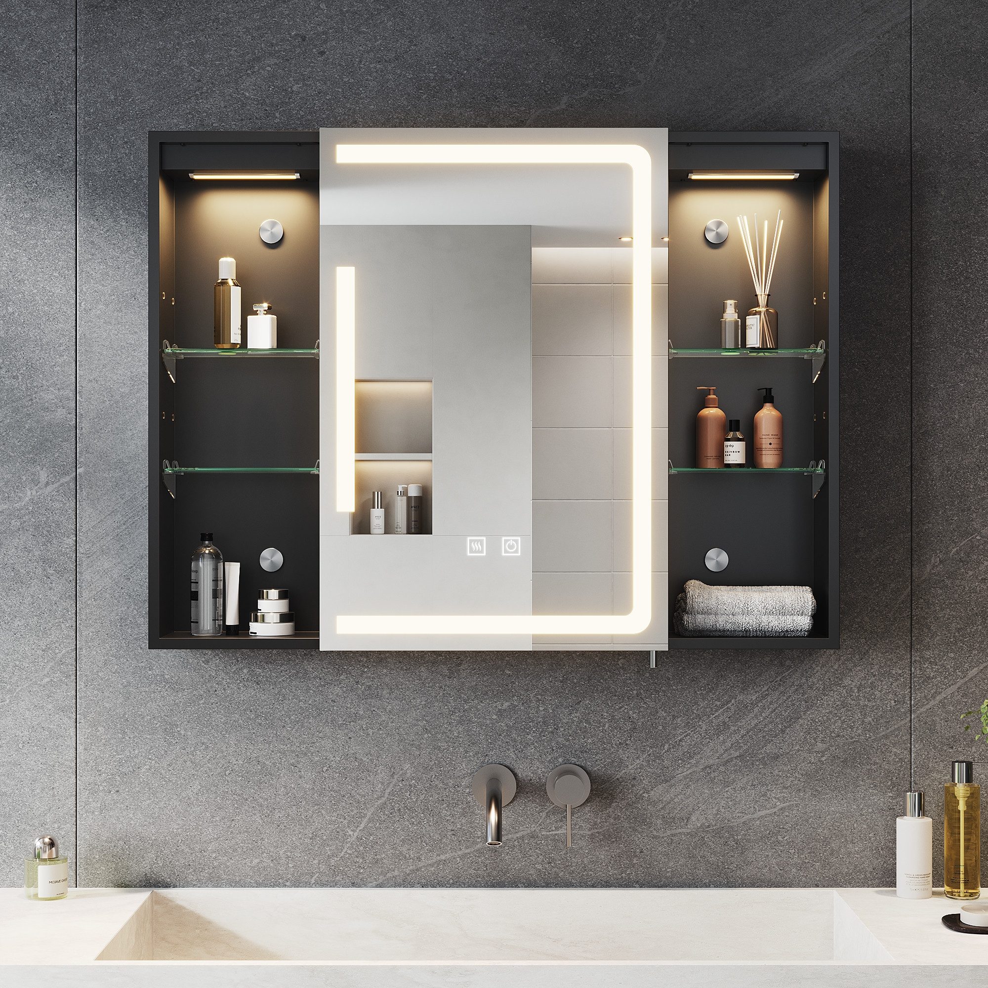 SONNI Badezimmerspiegelschrank Badezimmerspiegelschrank mit dreifarbiger Be günstig online kaufen