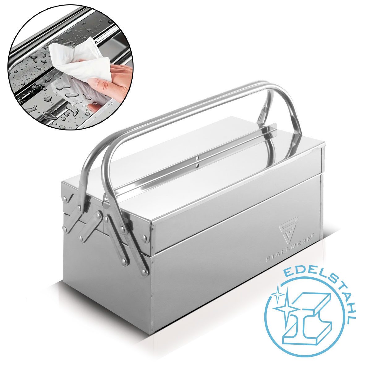 STAHLWERK Werkzeugbox Werkzeugkasten aus Edelstahl (Packung)