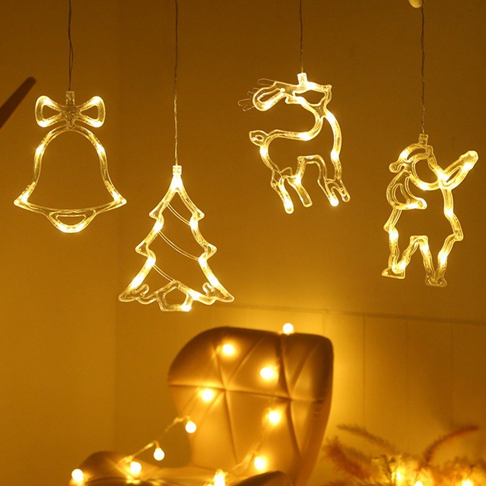 Sunicol LED-Lichterkette LED Weihnachten Balkon, mit Lichter, Lichtervorhang Decor, Hängendes Hochzeit Saugnapf, Warmweiß,Batteriebetriebene, Party Rentier Fensterdeko, für