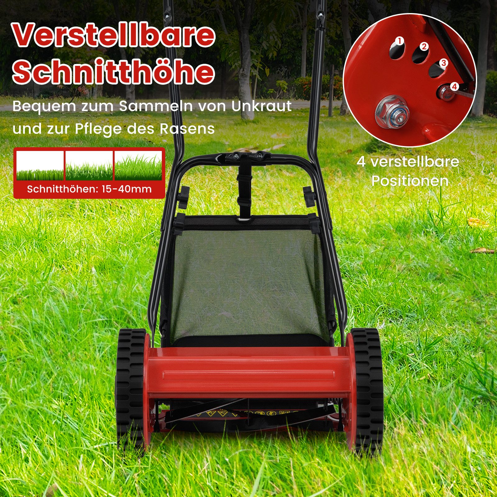 COSTWAY reel mower, walk-behind lawn mower, hand lawn mower, with 5 blades