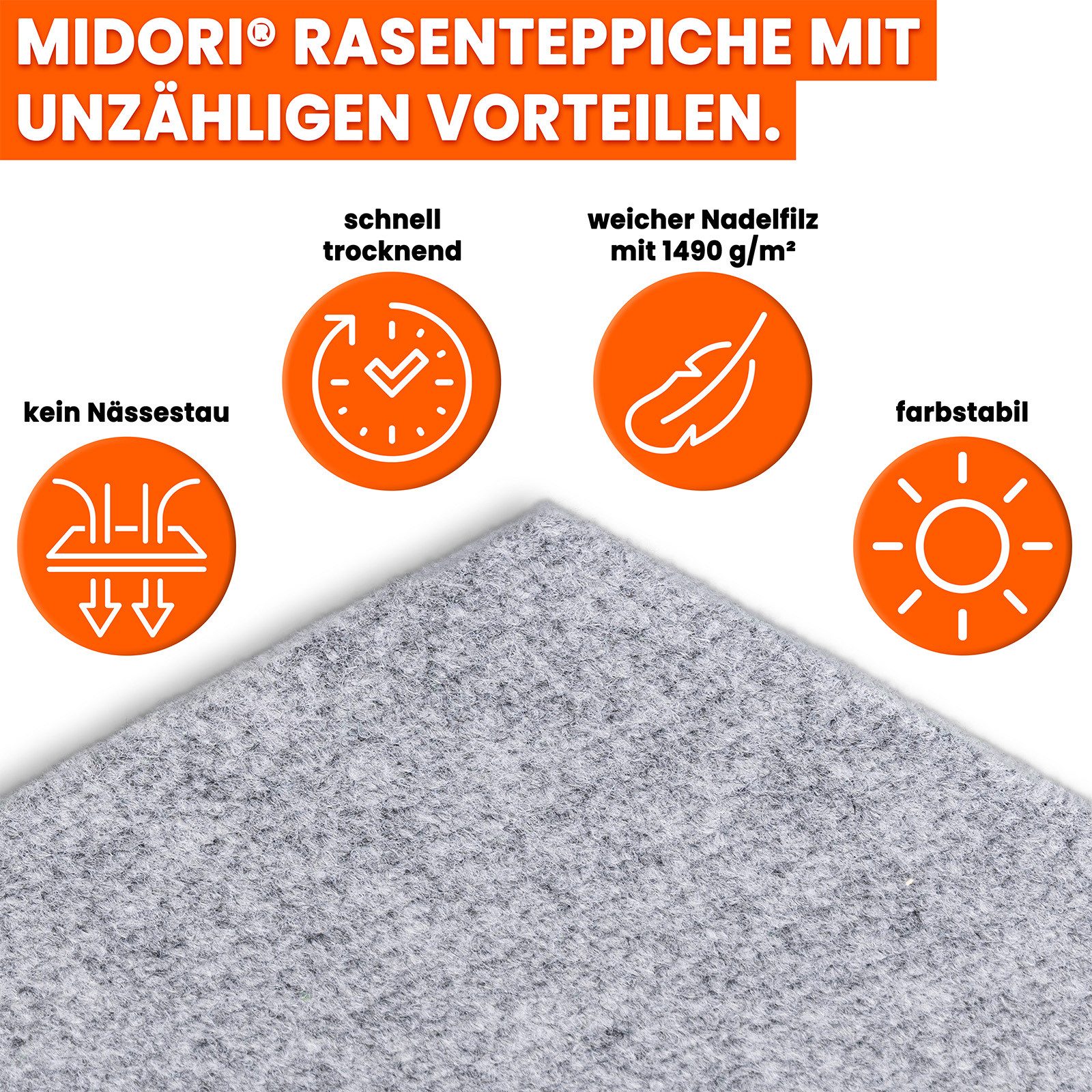 Midori Rasenteppich, Rasenteppich Kunstrasen Drainage-Noppen 100 x 100 cm G günstig online kaufen