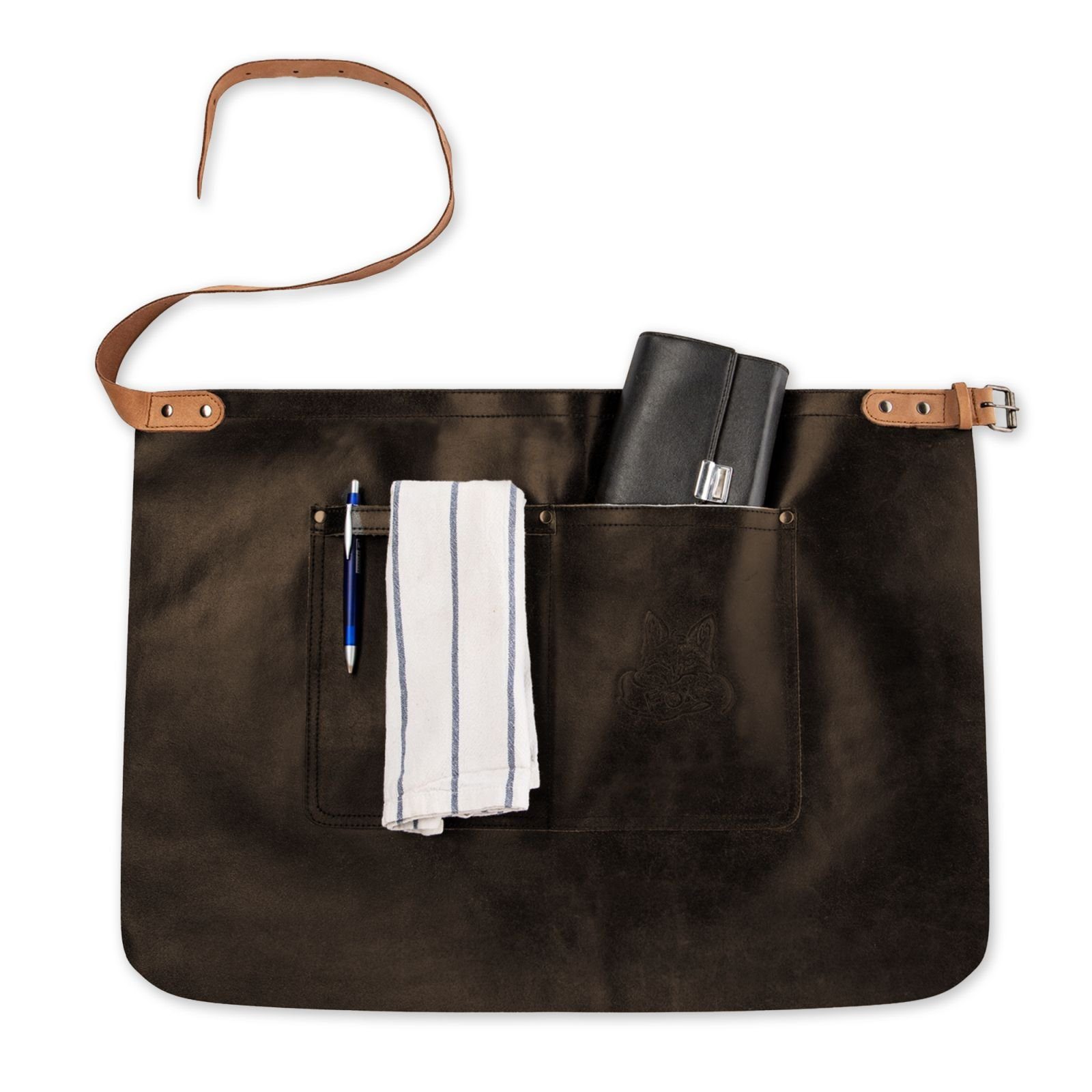 BLACK FOREST FOX Grillschürze TIP HUNTER SOFT Leder Service Bistro Zapft Kellner Schürze kurz, One Dark Brown