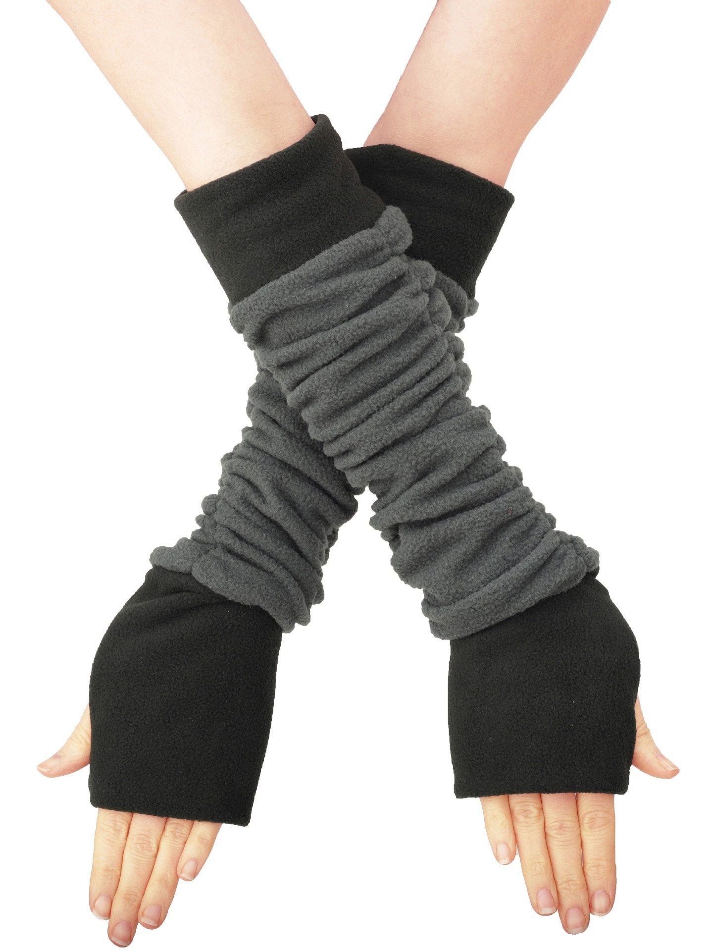 PUREWONDER Armstulpen Zweifarbige Armstulpen aus gerafftem Fleece mit Daumenloch hw34 Grau (1 Paar) mit Daumenloch