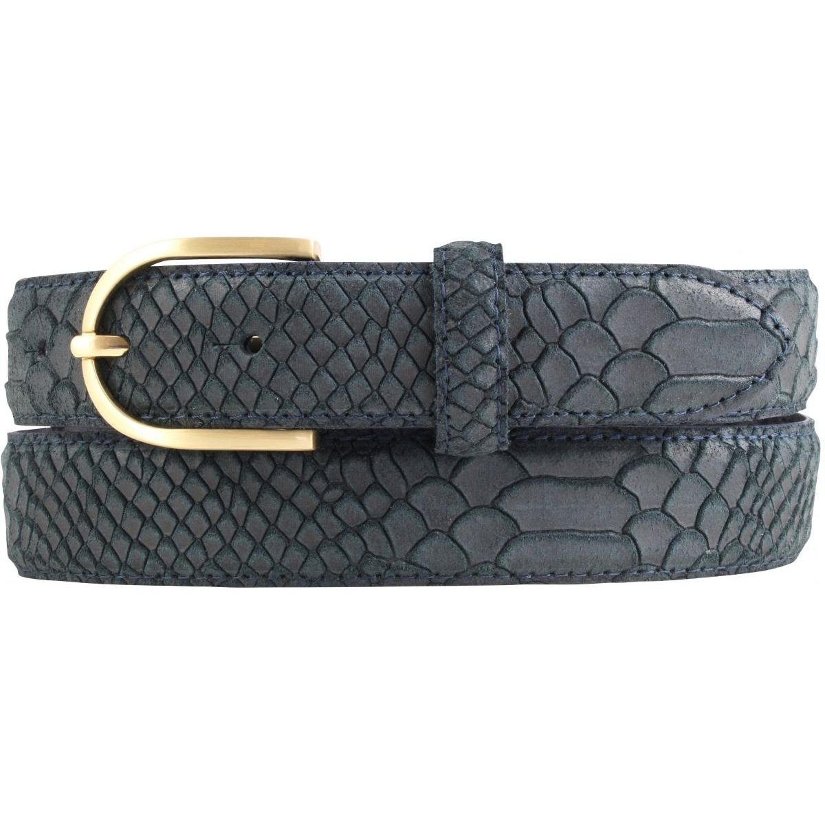 Ledergürtel Damen-Gürtel mit Pythonprägung und goldener Gürtelschnalle 3 cm - Lede
