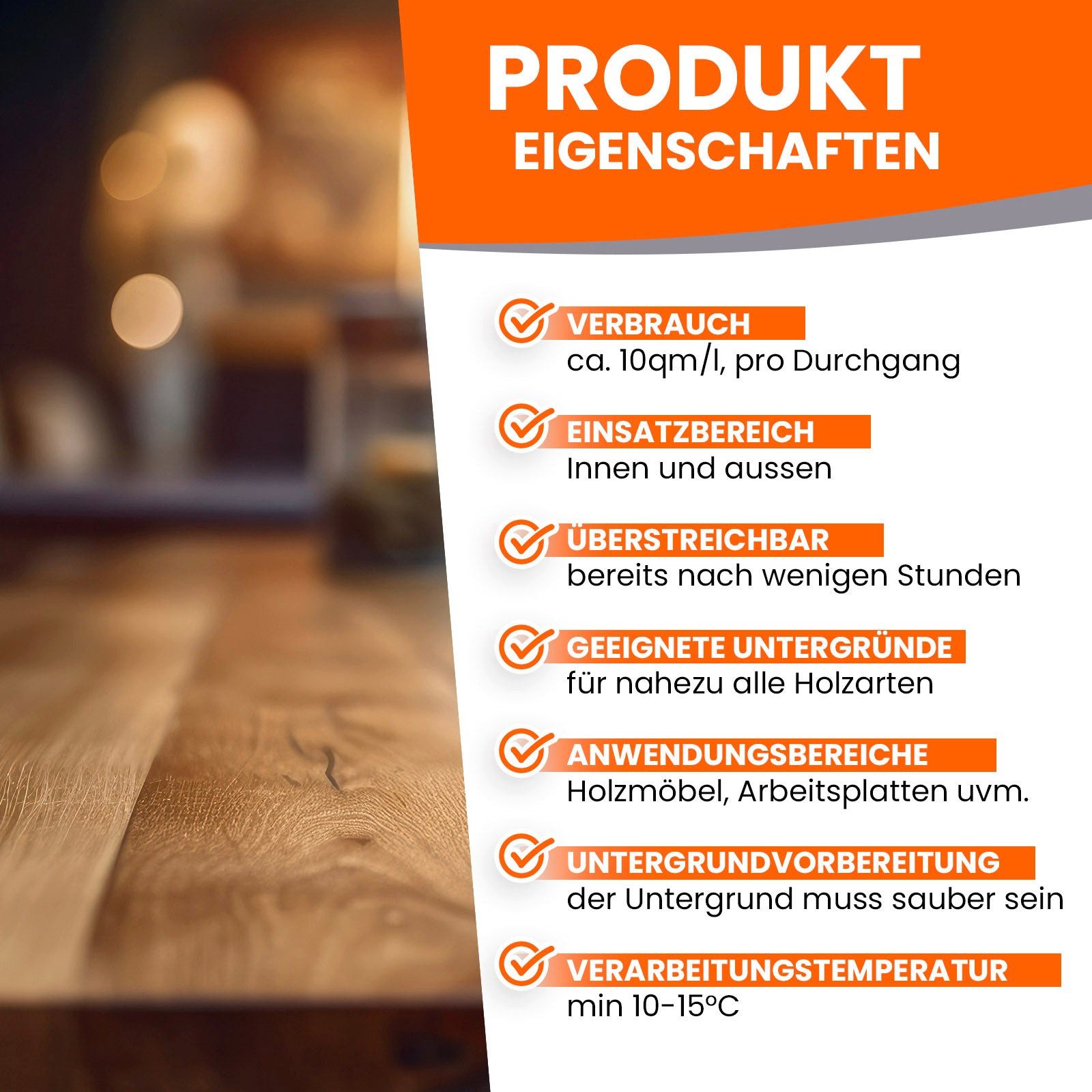 BEKATEQ Wetterschutzfarbe LS-240 Holztisch Öl Set mit Schleifmatte, Putzvliestuch & Pinsel, Holztisch Öl Arbeitsplattenöl