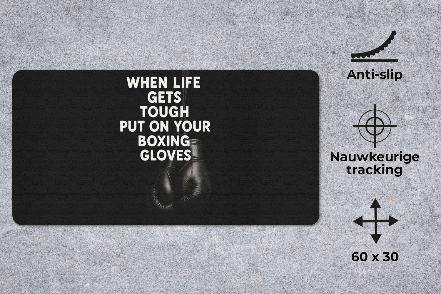 MuchoWow Mauspad Text - Boxhandschuhe - Weiß (1-St), Mousepad mit Rutschfester Unterseite, Mausunterlage, Gaming, 60x30 cm