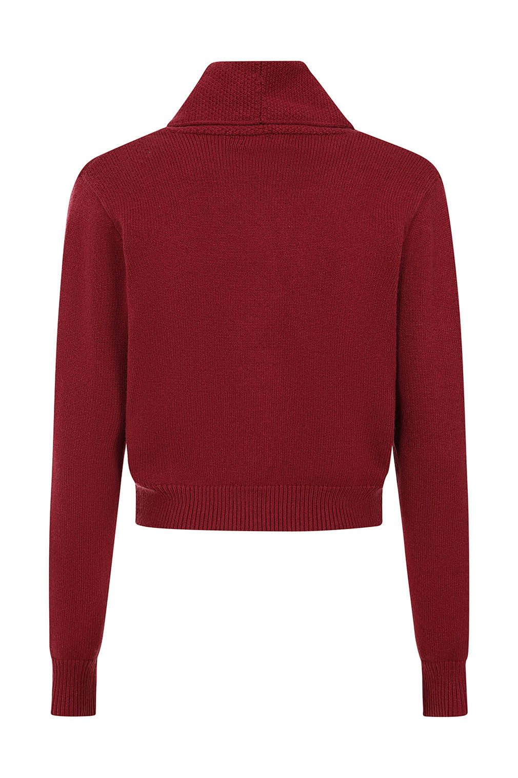 Banned Strickjacke Violet Cardigan Burgunder Vintage Schalkragen günstig online kaufen