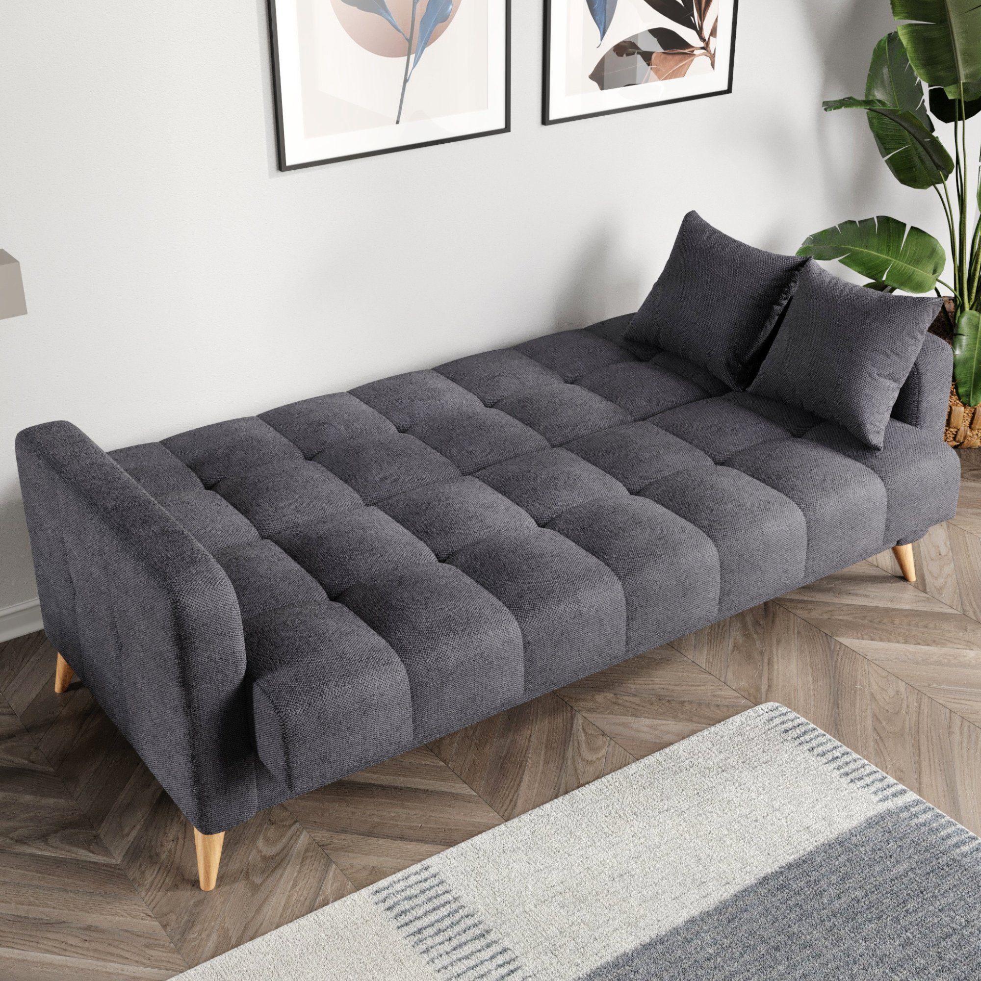 Polybaumwolle, 98 Couch cm 90 219 Sitzer x Bettfunktion Sofa x Series Gozos Anthrazit 3 Sofa, Gozos Bilbao