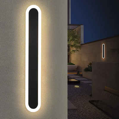 ZMH LED Außen-Wandleuchte »schwarz 3000K IP65 Wasserdicht Wandbeleuchtung Modern aus Acryl«, Innen Outdoor Außenlampe für Badezimmer Terrasse Treppenhaus Balkon Outdoor, 50CM, 10W, Oval