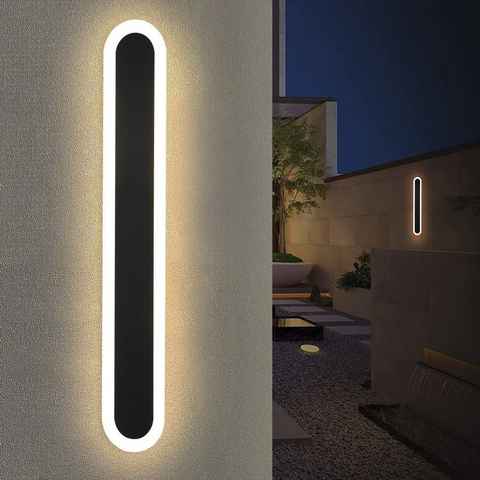 ZMH LED Außen-Wandleuchte schwarz Wasserdicht Wandbeleuchtung Modern Außen, LED fest integriert, Warmweiß, 3000K, 50CM, 10W, Oval