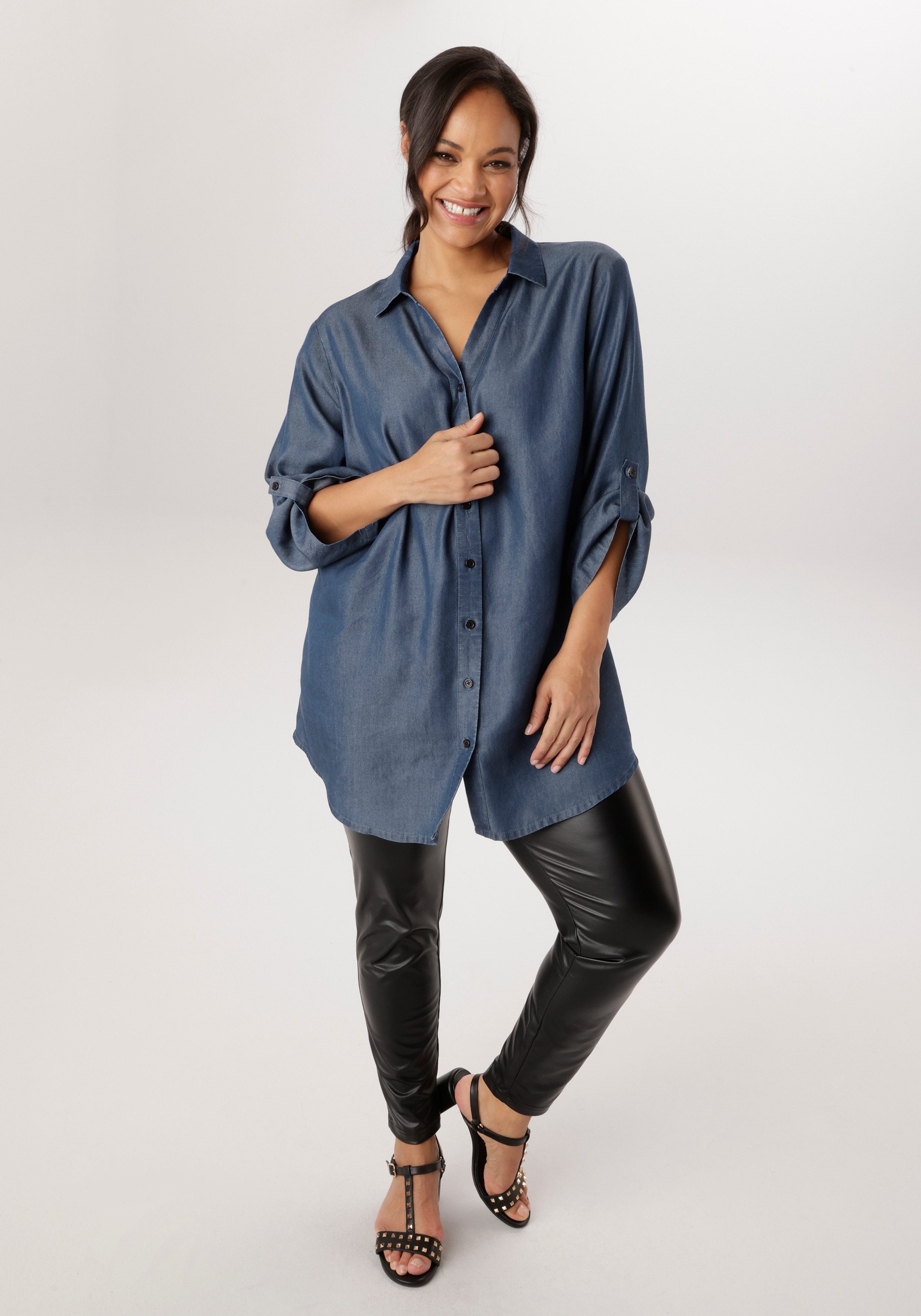 Aniston PLUS Jeansbluse aus weicher Lyocell Qualität – Bild 4 von 5