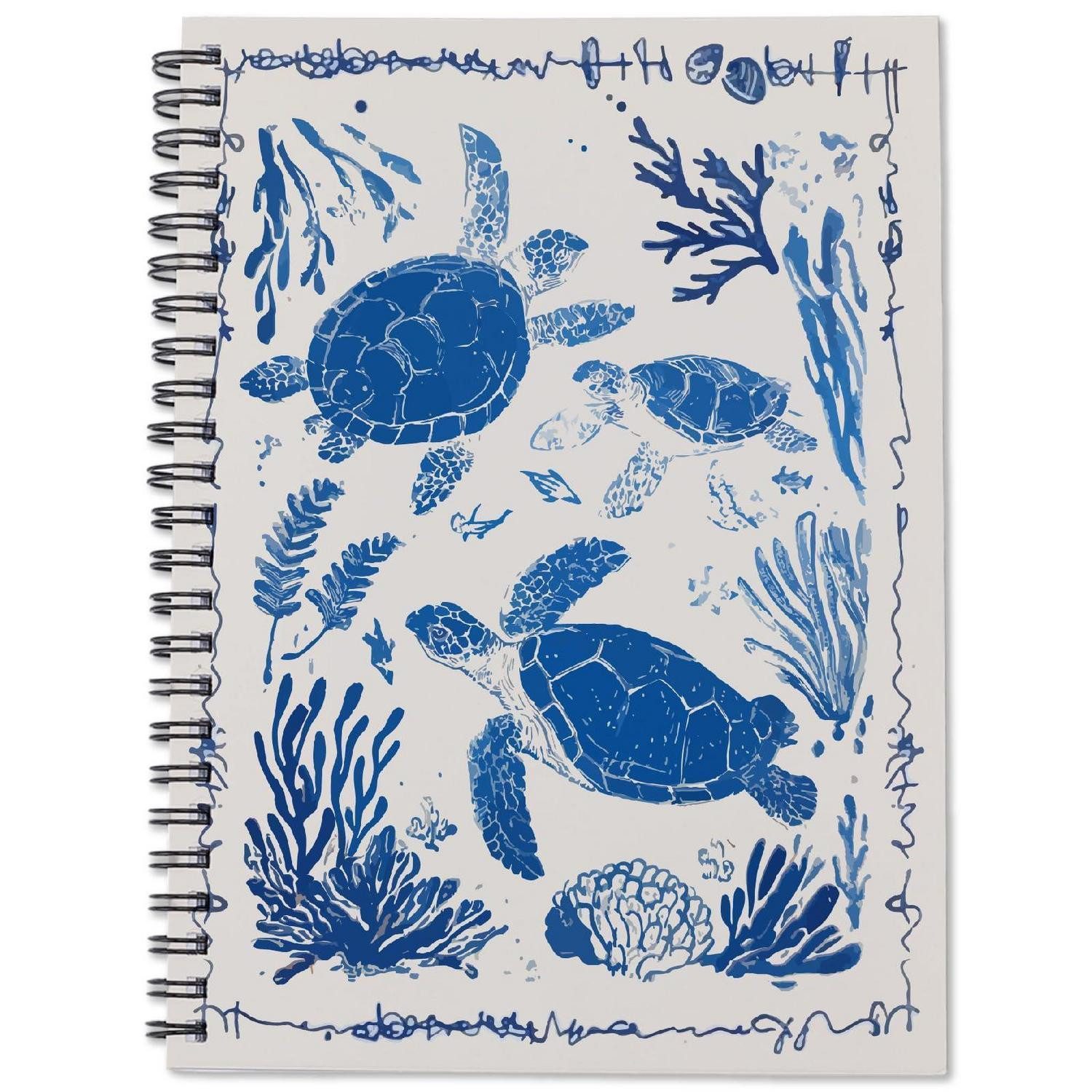 LuxusKollektion Notizbuch Spiralnotizbuch Schildkröte Blau Kariert A5 80 S.