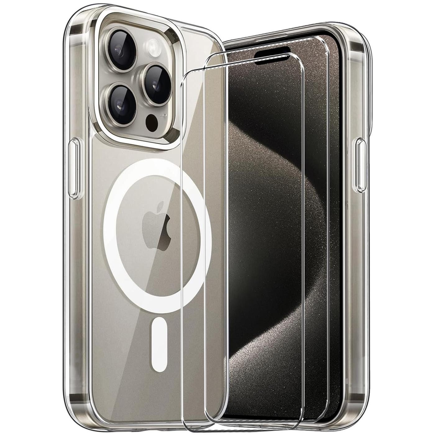 CoolGadget Handyhülle Transparent als 2in1 Schutz Cover Set für das Apple iPhone 16 Pro Max 6,7 Zoll, 2x Glas Display Schutz Folie + 1x TPU Case Hülle für iPhone 16 Pro Max