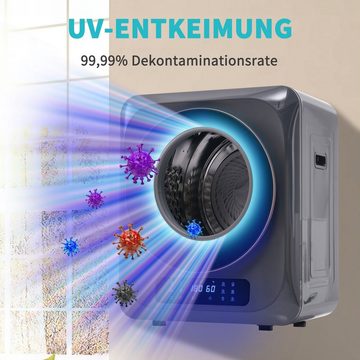 Merax Ablufttrockner mit UV-Sterilisation und LED-Display, mini-Wäschetrockner freistehend/hängend, 2.5 kg, Belüfteter Wäschetrockner mit Timer und 6 Programme