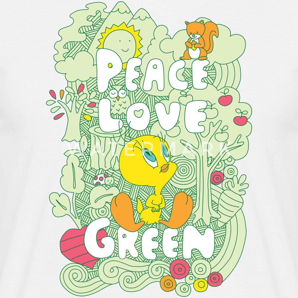 Spreadshirt T-Shirt Looney Tunes Tweety Peace Love Green Design Männer T-Shirt (1-tlg)