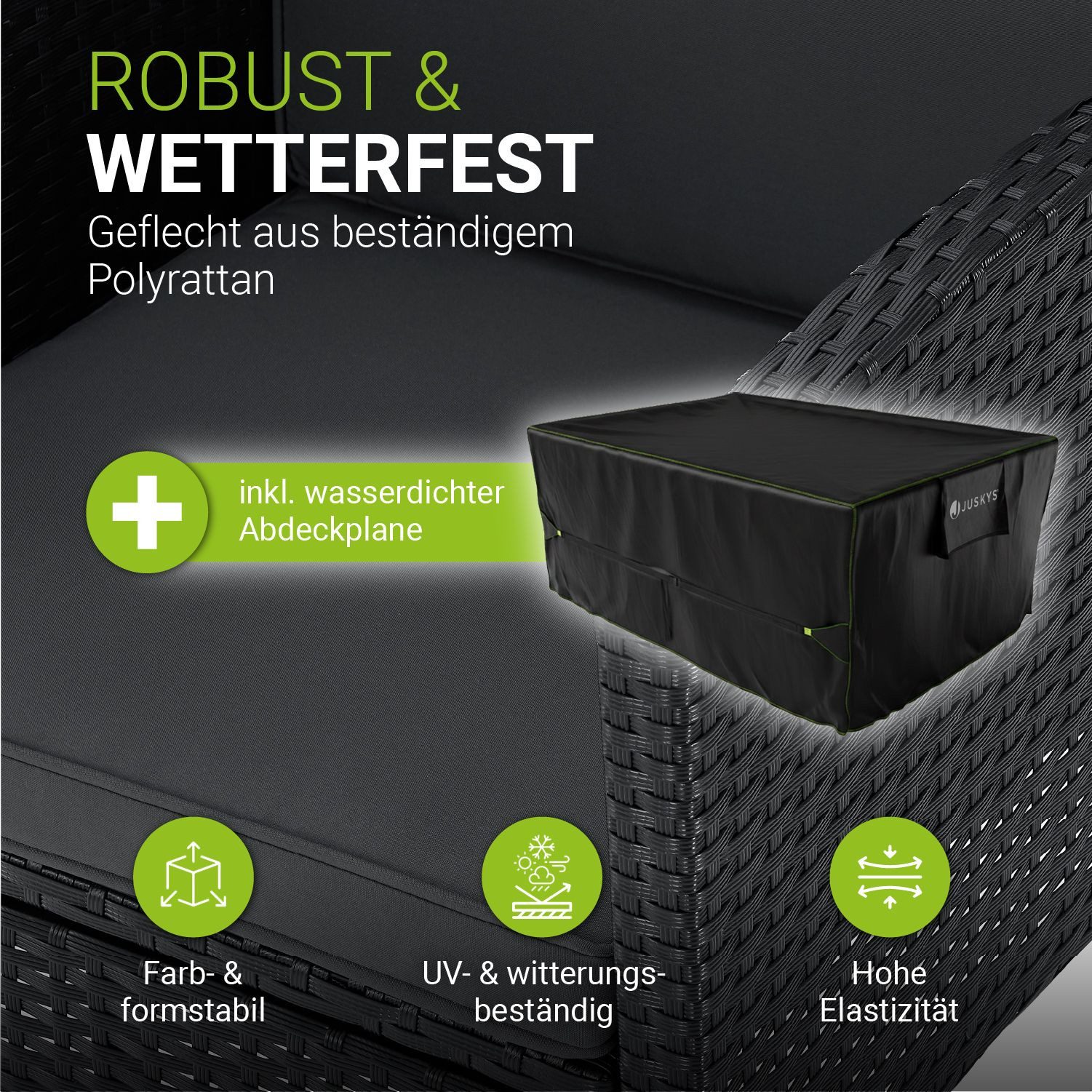 Juskys Gartenlounge-Set Turin, (6-tlg), Polyrattan Sitzgruppe für 7 Personen, Gartenmöbel inkl. Abdeckung
