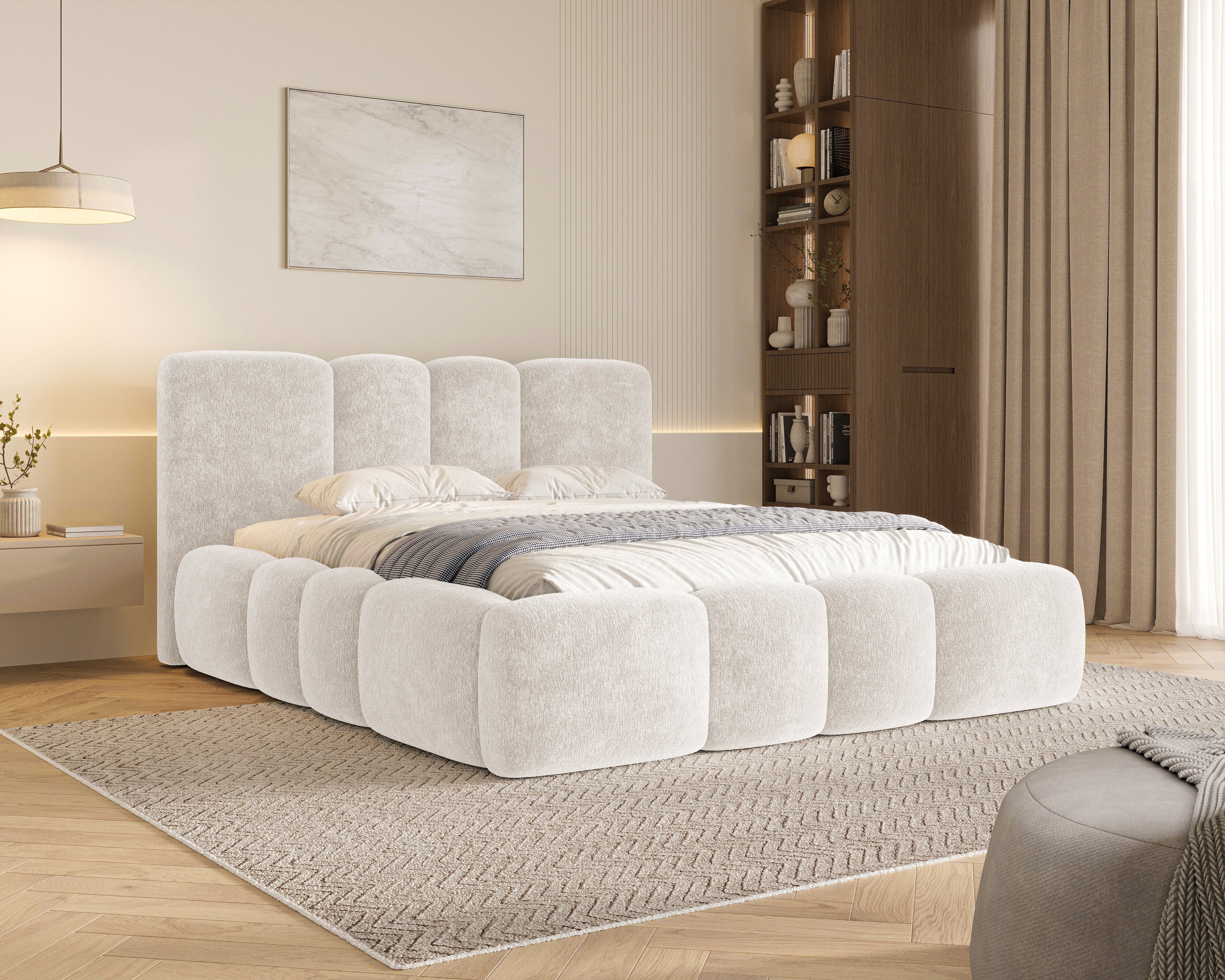 MOEBLO Polsterbett 26 Wolke (mit Stauraum und Metallrahmen und Lattenrost Wolkenbett aus Chenille Strukturstoff - 160 x 200), - (BxHxT): 168/188/208 x 100 x 230 cm