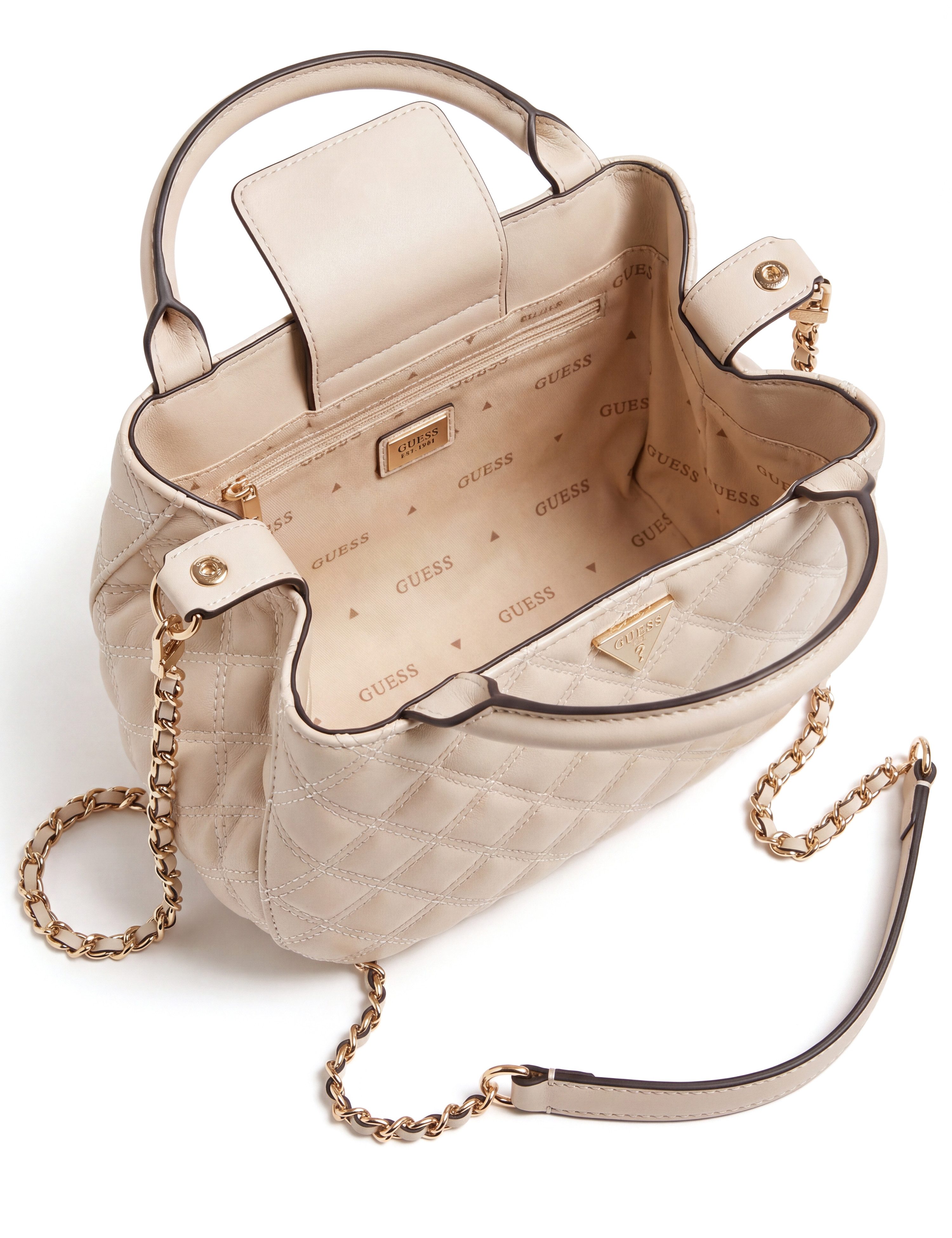 Guess Schultertasche JULIET MINI SATCHEL, Damen Henkeltasche, Umhängetasche mit edlem Dreieckslogo – Bild 3 von 5