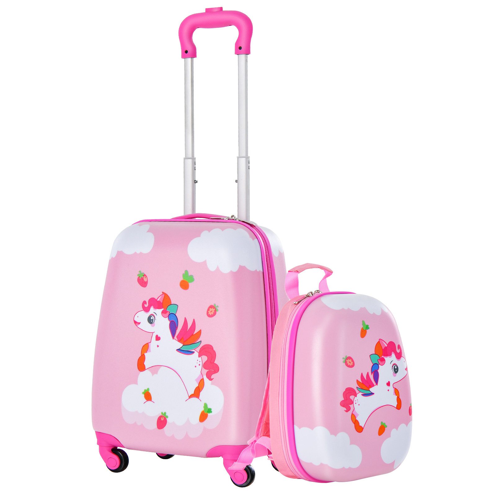 COSTWAY Kinderkoffer 12"+16" Kindertrolley mit Rucksack