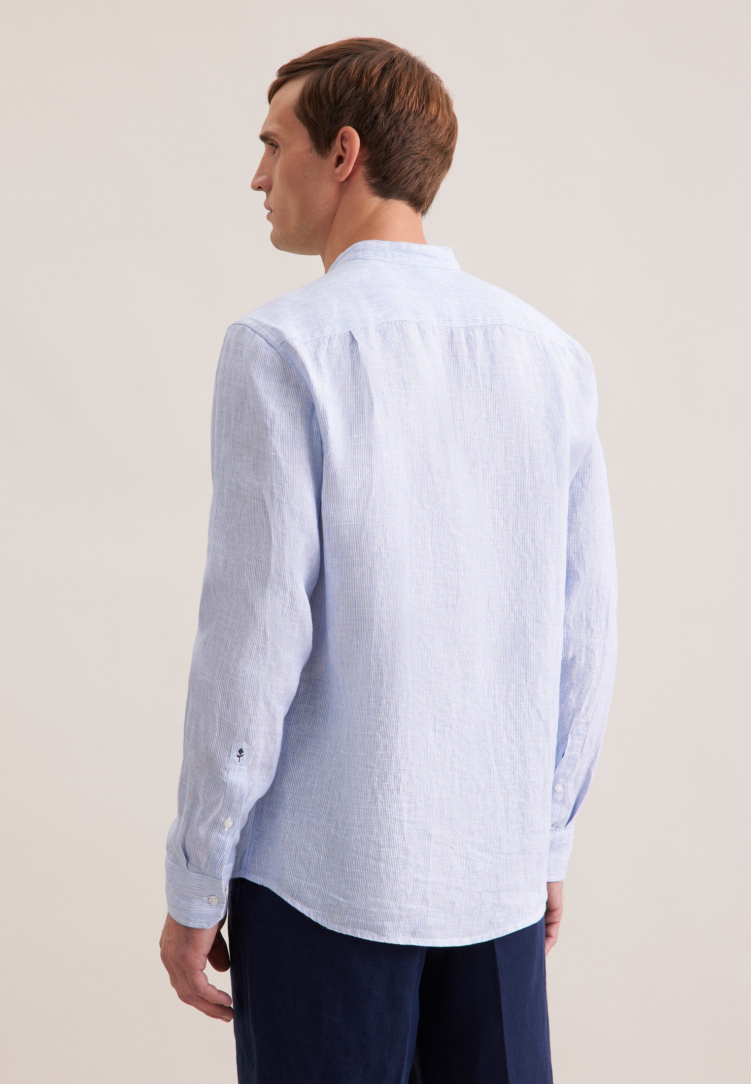 seidensticker Leinenhemd Schwarze Rose Regular 1/1 Stehkragen Gestreift