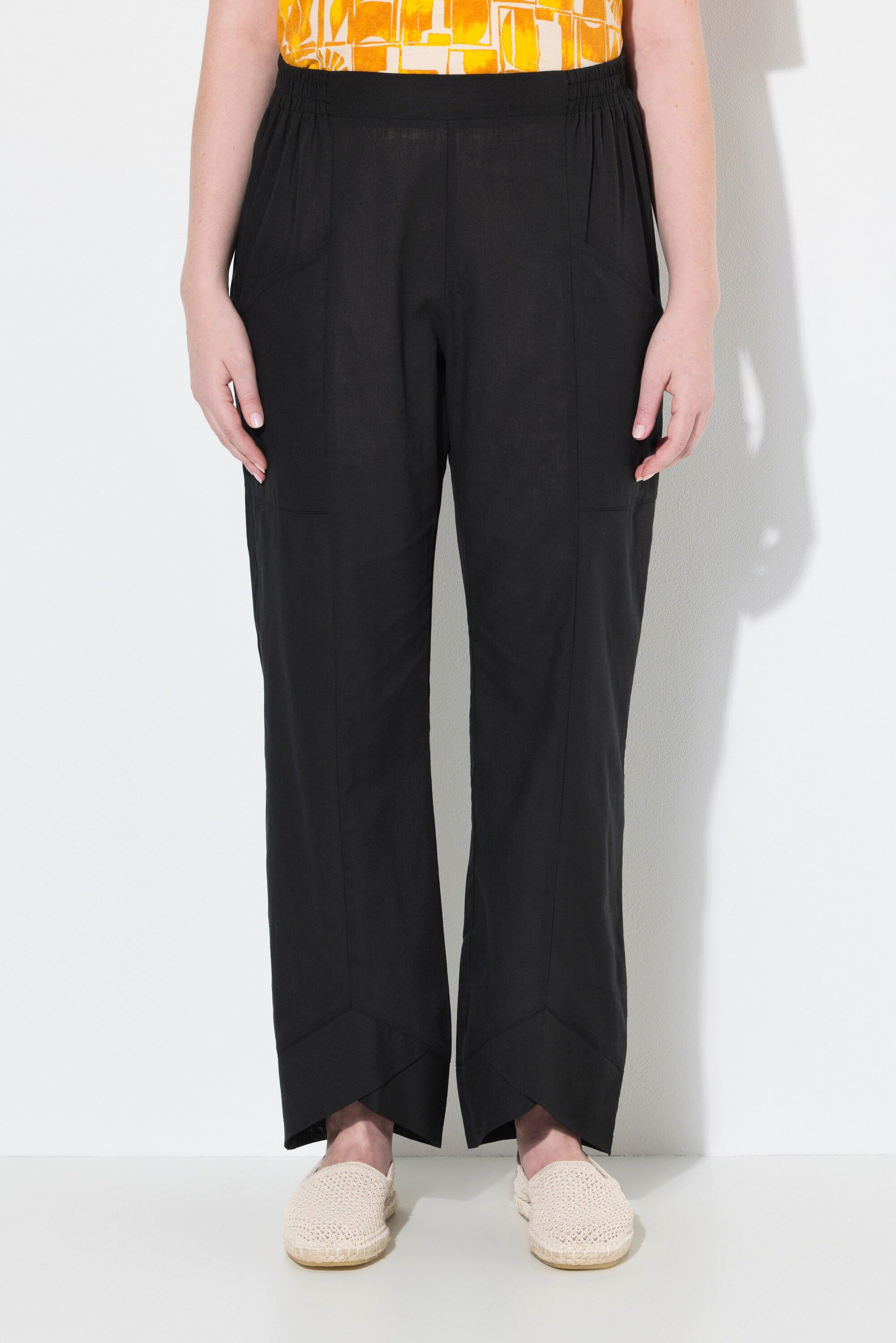 Ulla Popken 7/8-Hose Hose Leinenmix Schmucksaum weites Bein günstig online kaufen