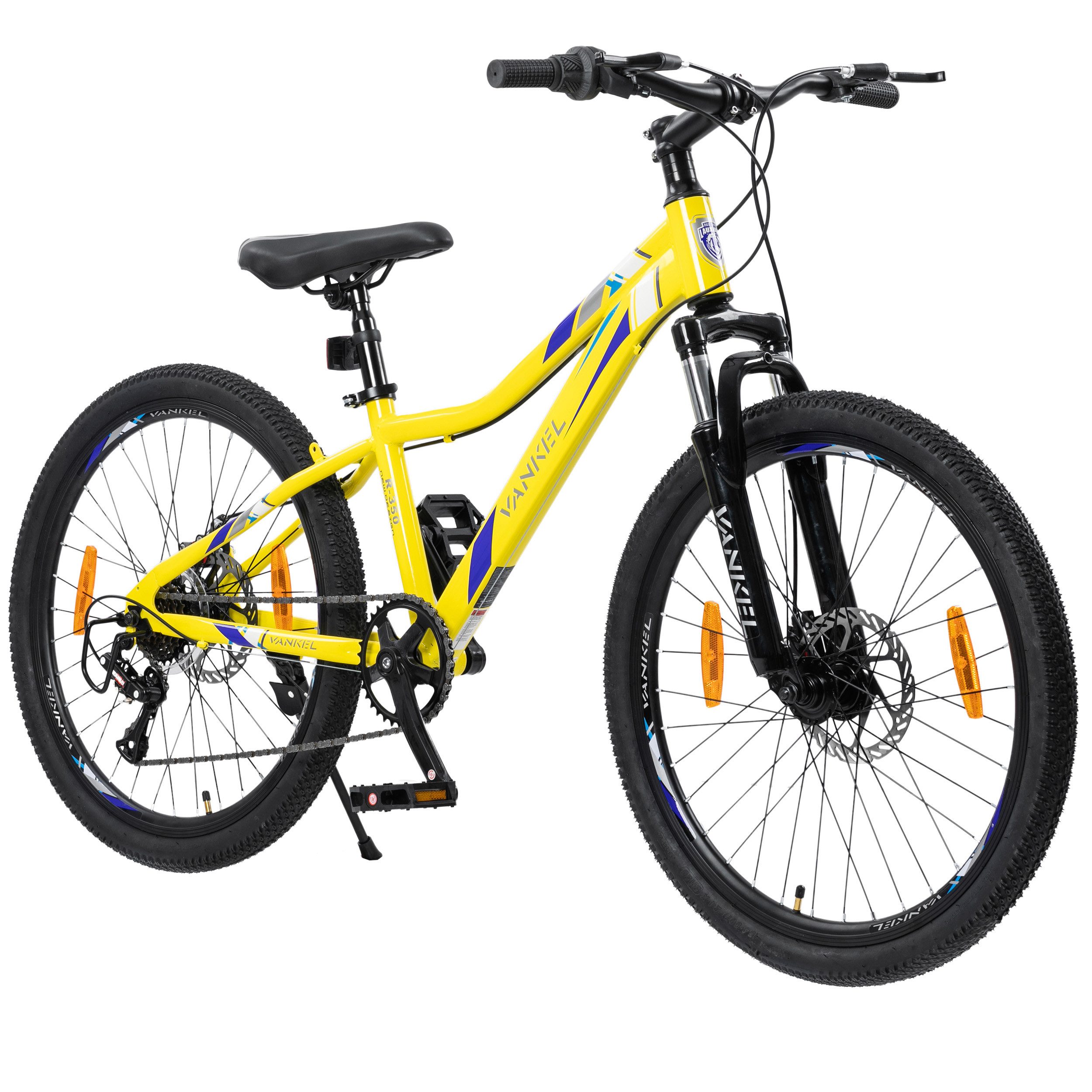 Vankel Mountainbike 24 Zoll, Kinder MTB, 6-Gang, Scheibenbremsen, tiefer Einstieg, 6 Gang RD-V4006-M Schaltwerk, Kettenschaltung, Federgabel, Drehgriff, leicht kontrollierbar, Alltag, Freizeit